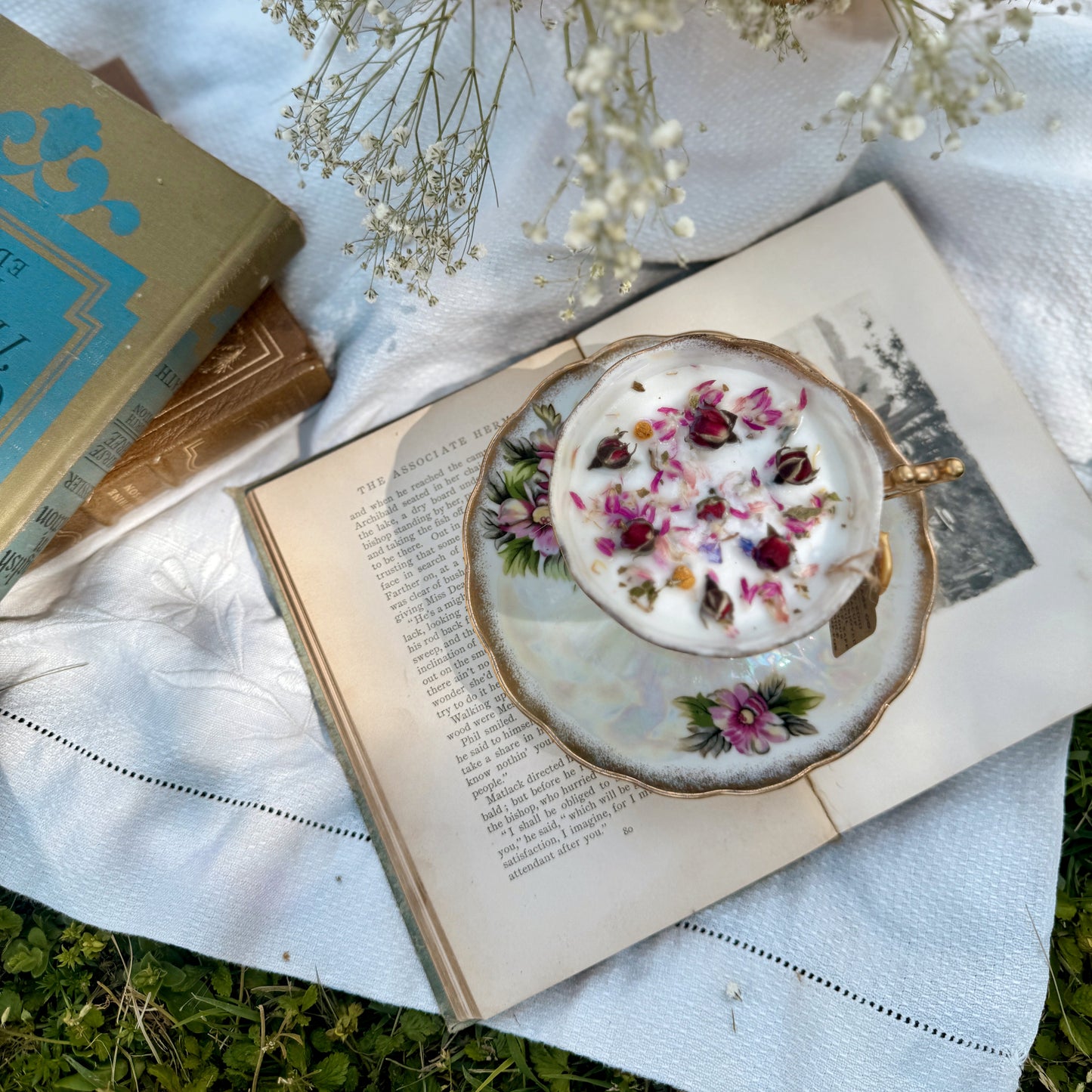 Rose Tea 4 oz Iridescent Floral Vintage Japanese Wickless Tea Cup