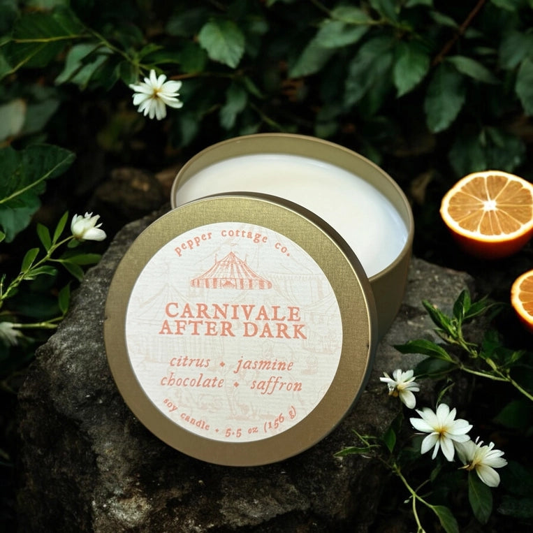 Carnivale After Dark 5.5 oz Tin - Citrus, Jasmine, Chocolate, Saffron