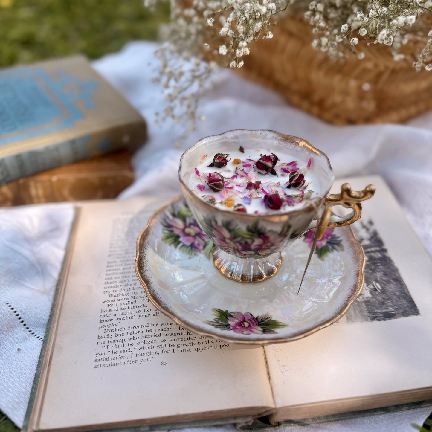 Rose Tea 4 oz Iridescent Floral Vintage Japanese Wickless Tea Cup