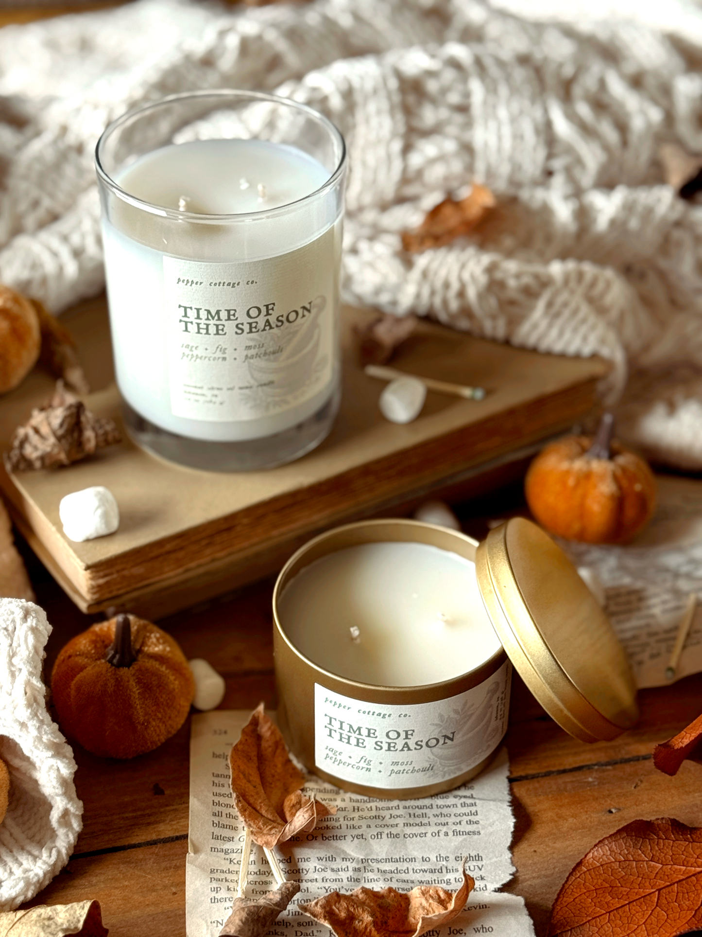 Time of the Season - Fig, Sage, Peppercorn, Moss, Brown Sugar, Patchouli | 5.5 oz Coconut Olive Oil Blend Fall Candle