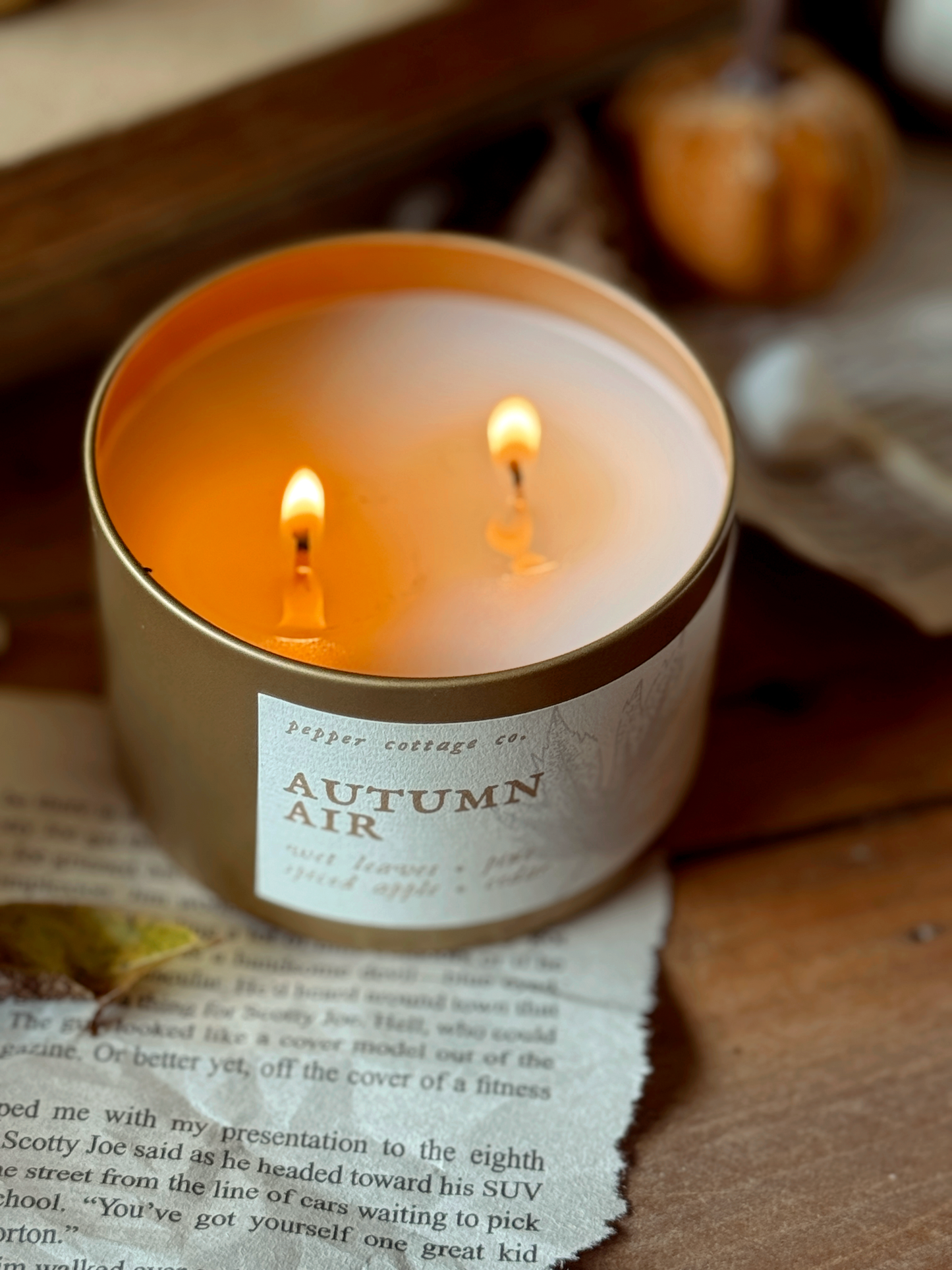 Autumn Air - Wet Leaves, Spiced Apple, Pine, Cedar | 5.5 oz Coconut Olive Oil Blend Fall Candle