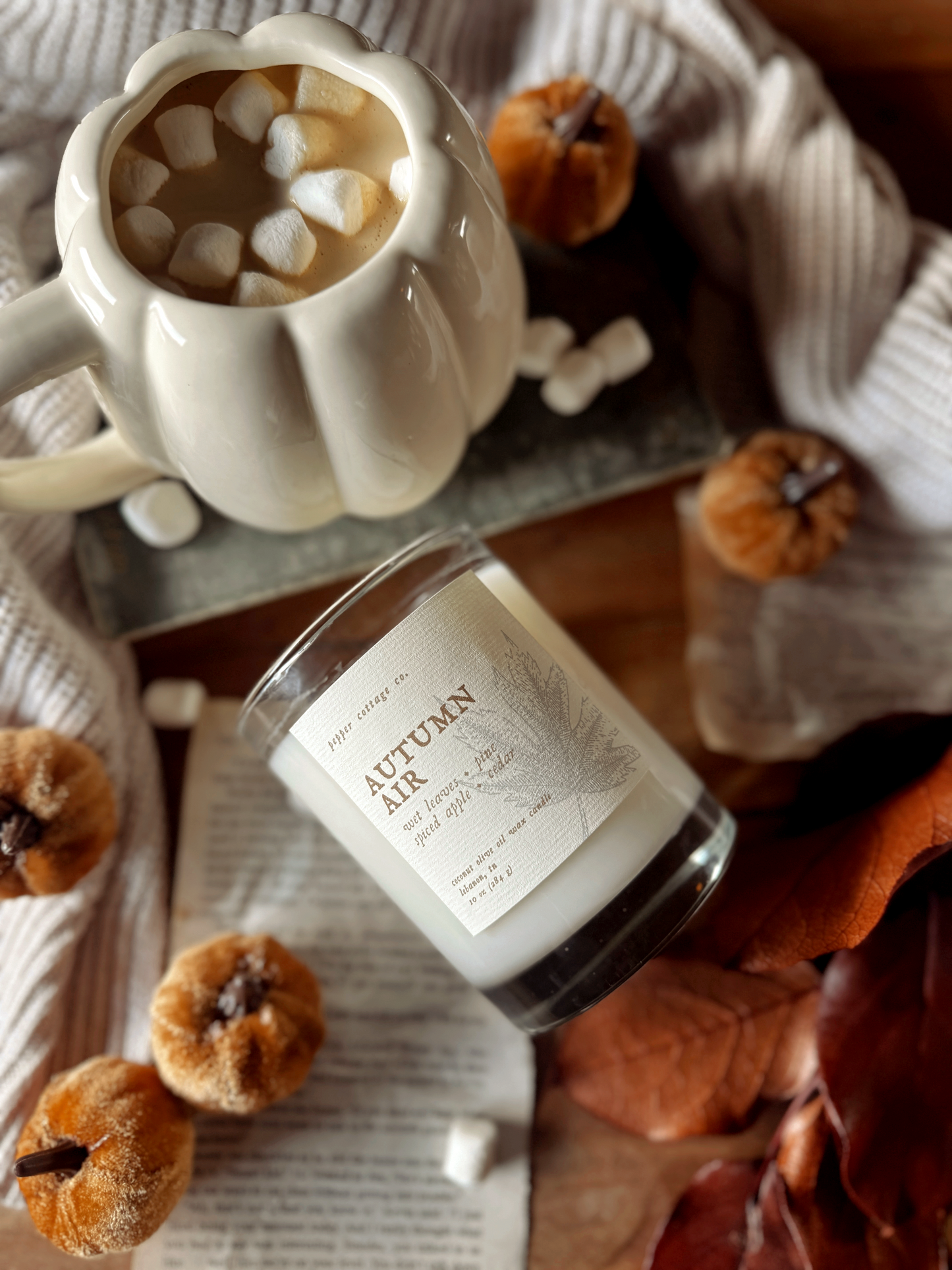 Autumn Air - Wet Leaves, Spiced Apple, Pine, Cedar | 10 oz Coconut Olive Oil Blend Fall Candle