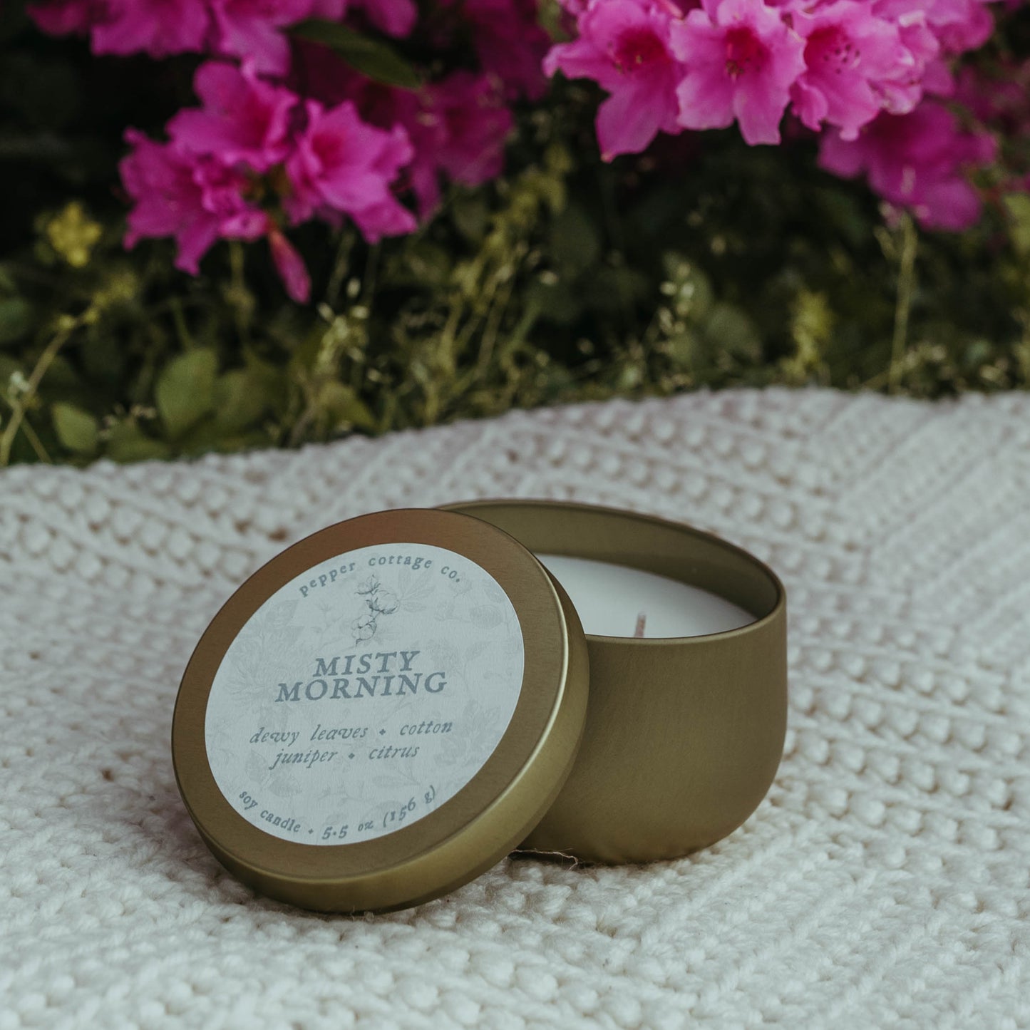 Misty Morning 5.5 oz Tin - Dewy Leaves, Cotton, Juniper, Citrus
