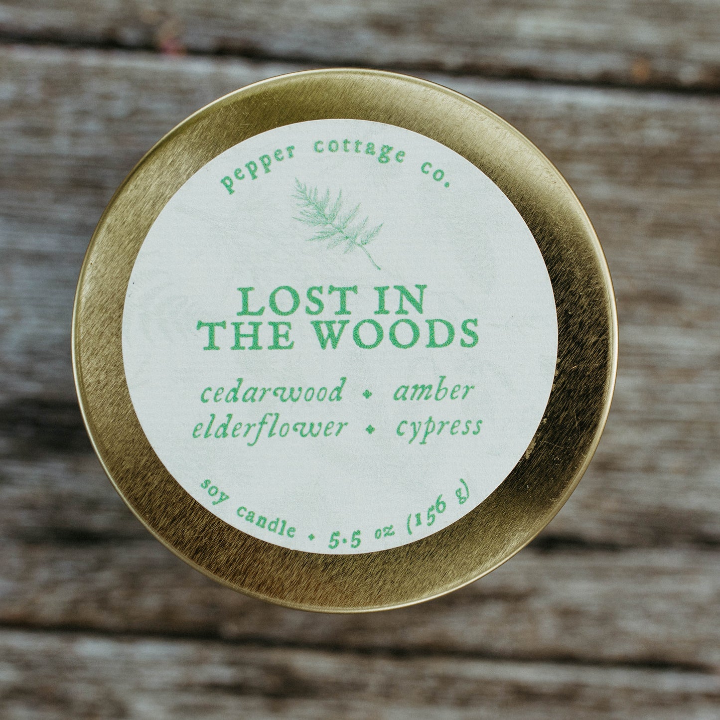 Lost in the Woods 5.5 oz Tin - Cedarwood, Amber, Elderflower, Cypress
