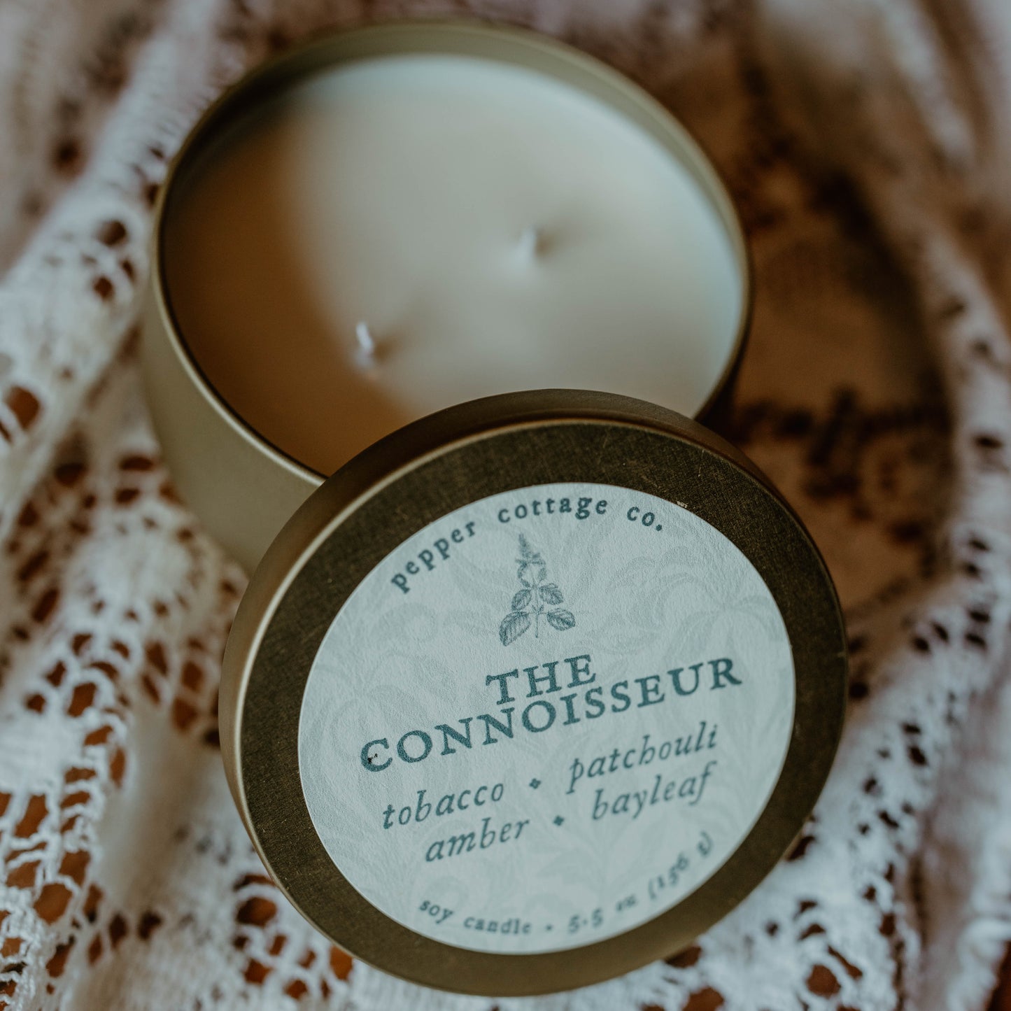The Connoisseur 5.5 oz Tin- Tobacco, Patchouli, Amber, & Bayleaf