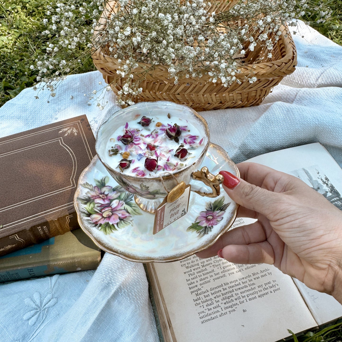 Rose Tea 4 oz Iridescent Floral Vintage Japanese Wickless Tea Cup