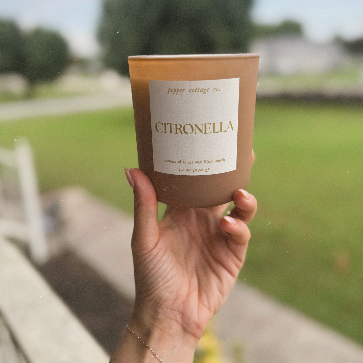 Bug-Deterring 12 oz Citronella Candle With Coconut Olive Oil Wax Blend