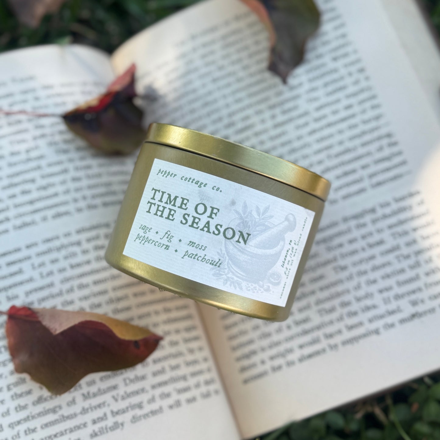Time of the Season - Fig, Sage, Peppercorn, Moss, Brown Sugar, Patchouli | 5.5 oz Coconut Olive Oil Blend Fall Candle