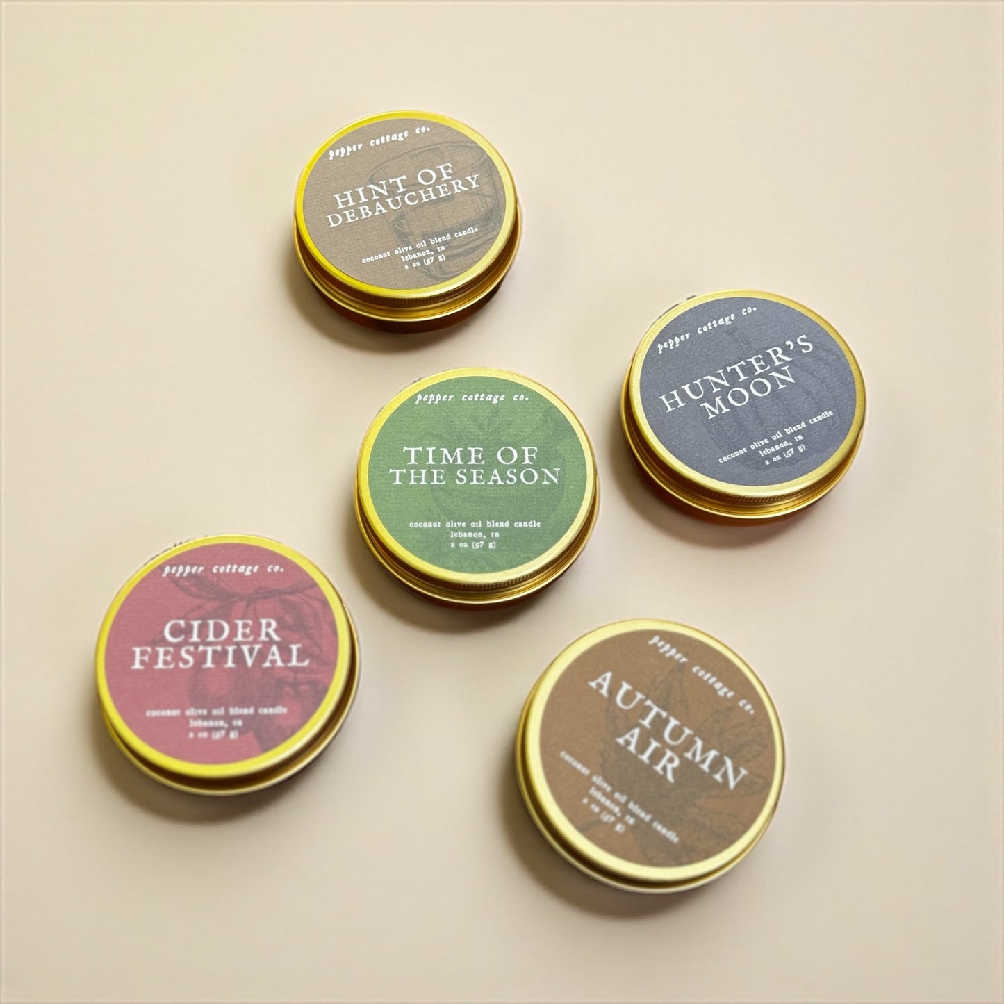 Fall Collection Discovery Candle Box - (5) 2 oz Scented Tins with Coconut Olive Oil Wax