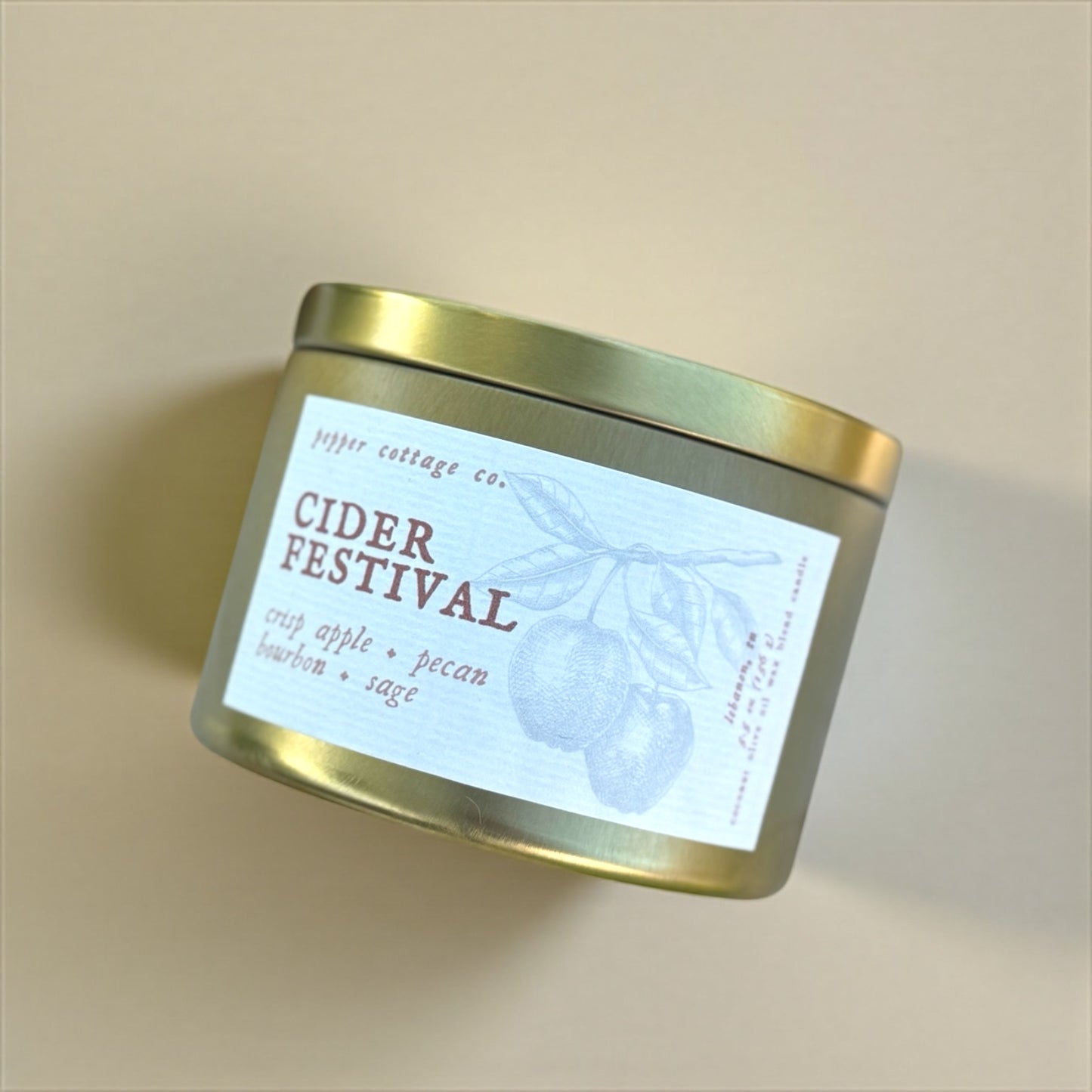 Cider Festival - Crisp Apple, Pecan, Bourbon, Sage | 5.5 oz Coconut Olive Oil Wax Fall Scented Candle