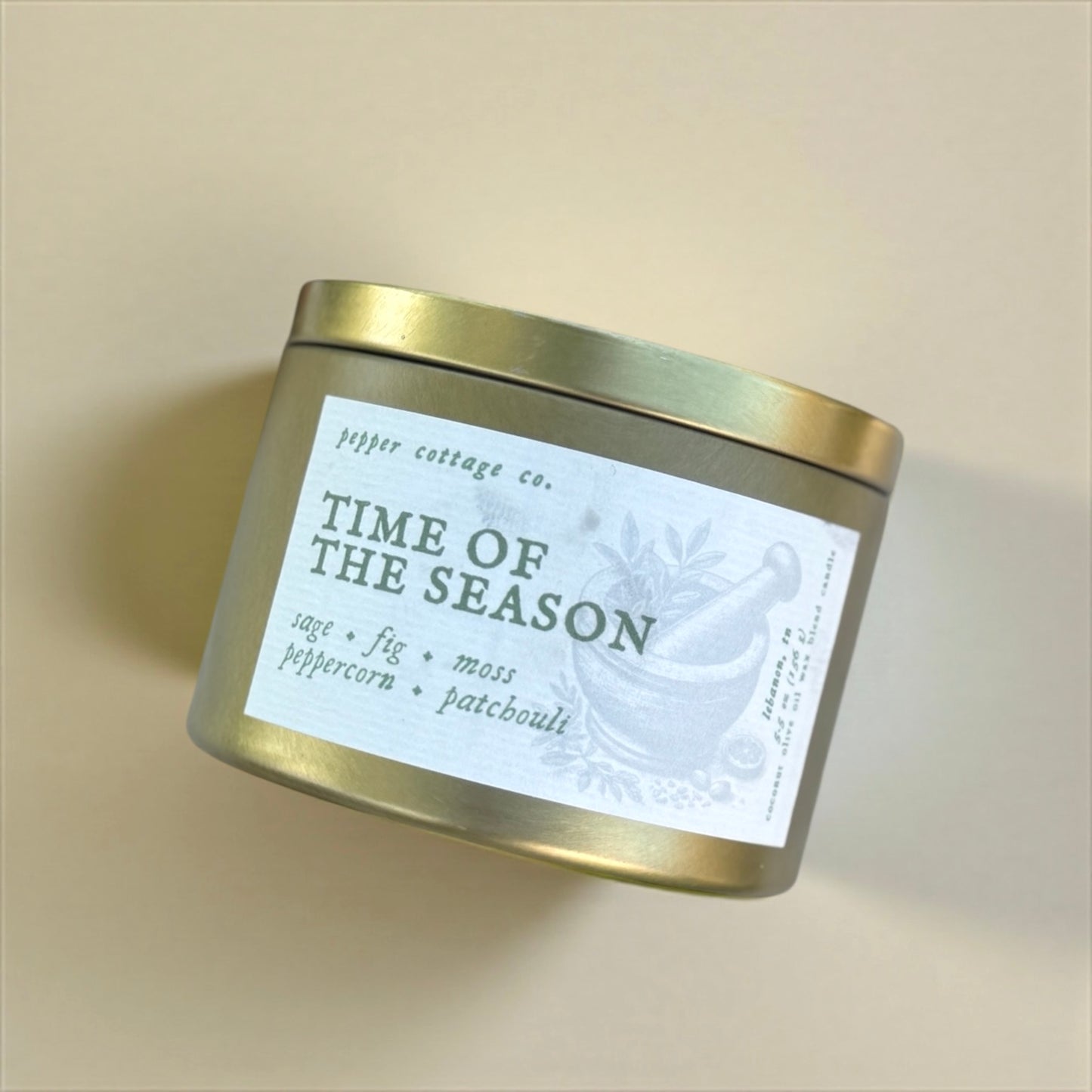 Time of the Season - Fig, Sage, Peppercorn, Moss, Brown Sugar, Patchouli | 5.5 oz Coconut Olive Oil Blend Fall Candle