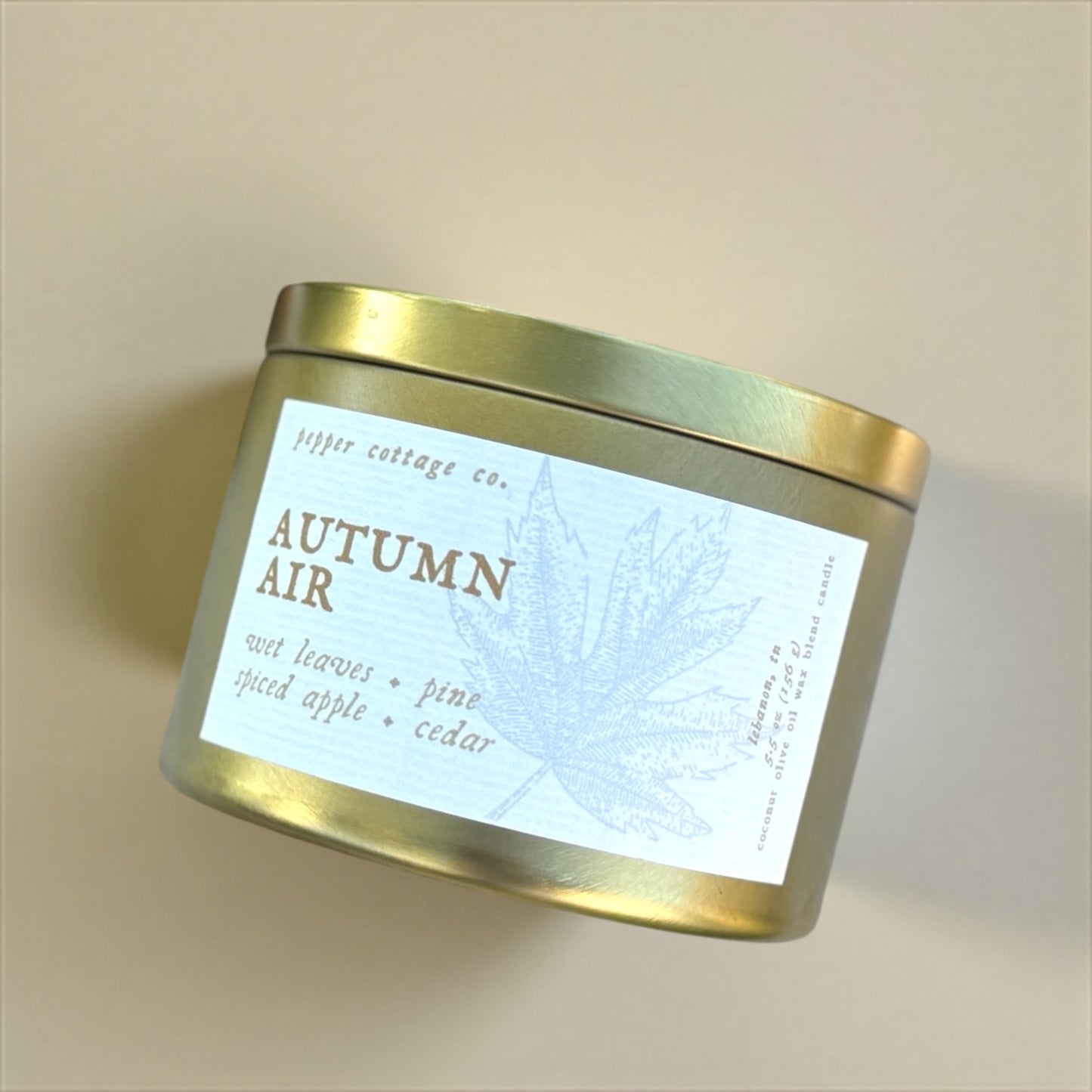 Autumn Air - Wet Leaves, Spiced Apple, Pine, Cedar | 5.5 oz Coconut Olive Oil Blend Fall Candle