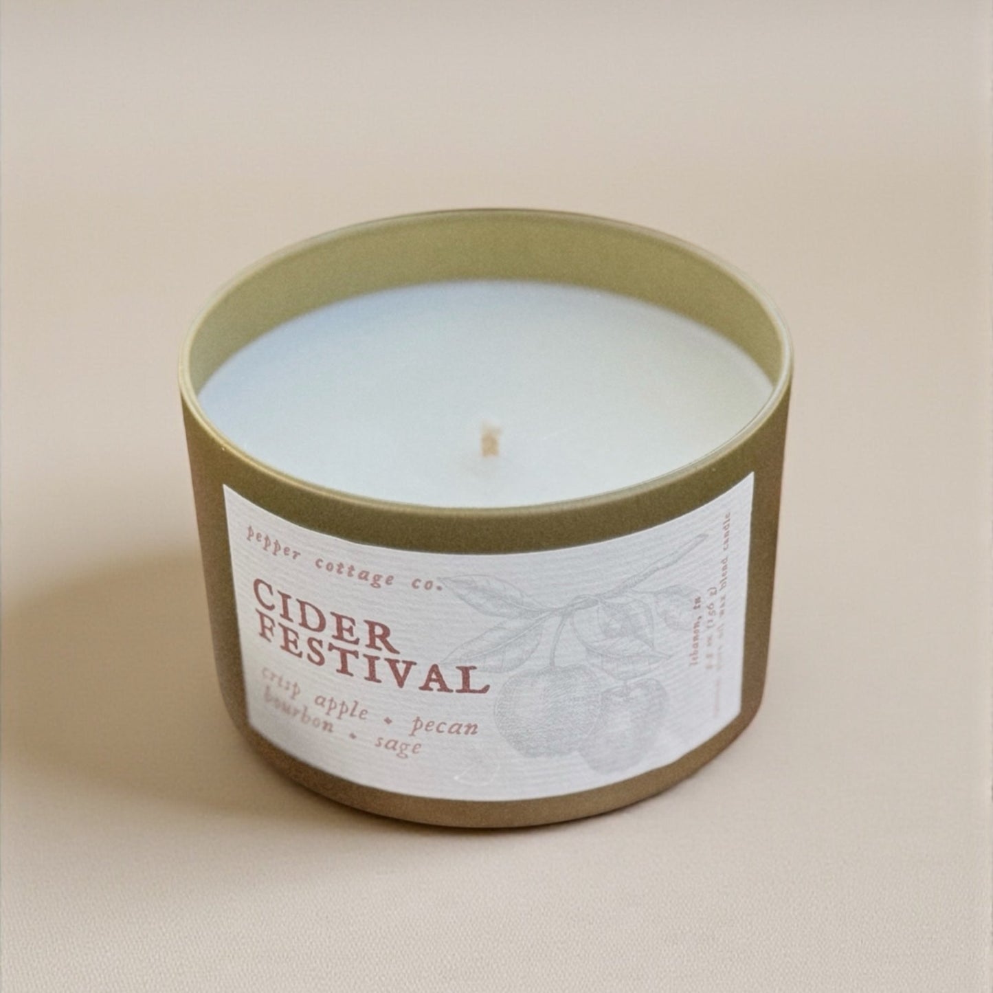 Cider Festival - Crisp Apple, Pecan, Bourbon, Sage | 5.5 oz Coconut Olive Oil Wax Fall Scented Candle