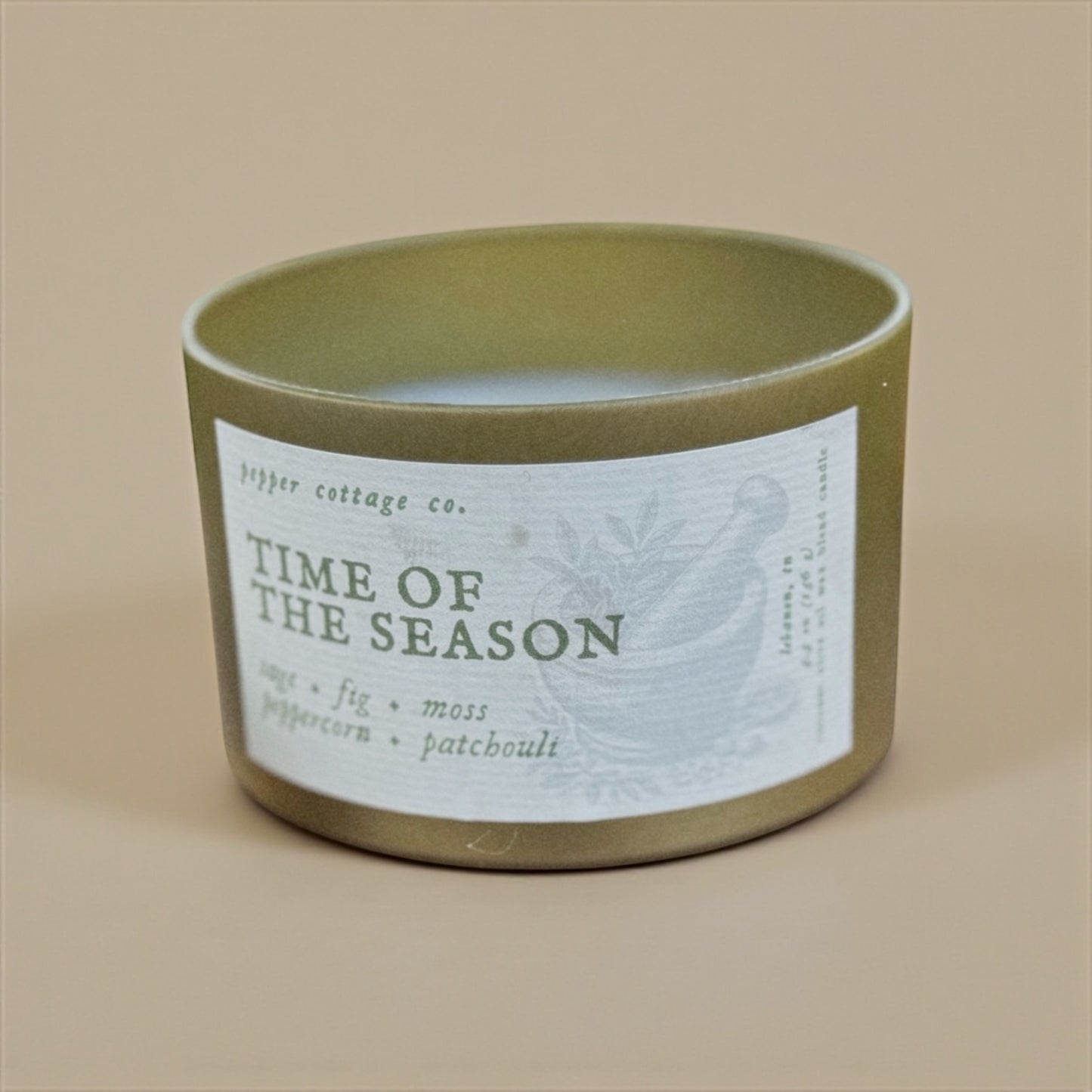 Time of the Season - Fig, Sage, Peppercorn, Moss, Brown Sugar, Patchouli | 5.5 oz Coconut Olive Oil Blend Fall Candle