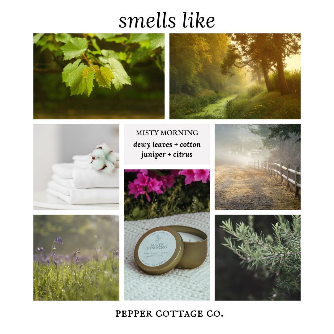 Misty Morning 5.5 oz Tin - Dewy Leaves, Cotton, Juniper, Citrus