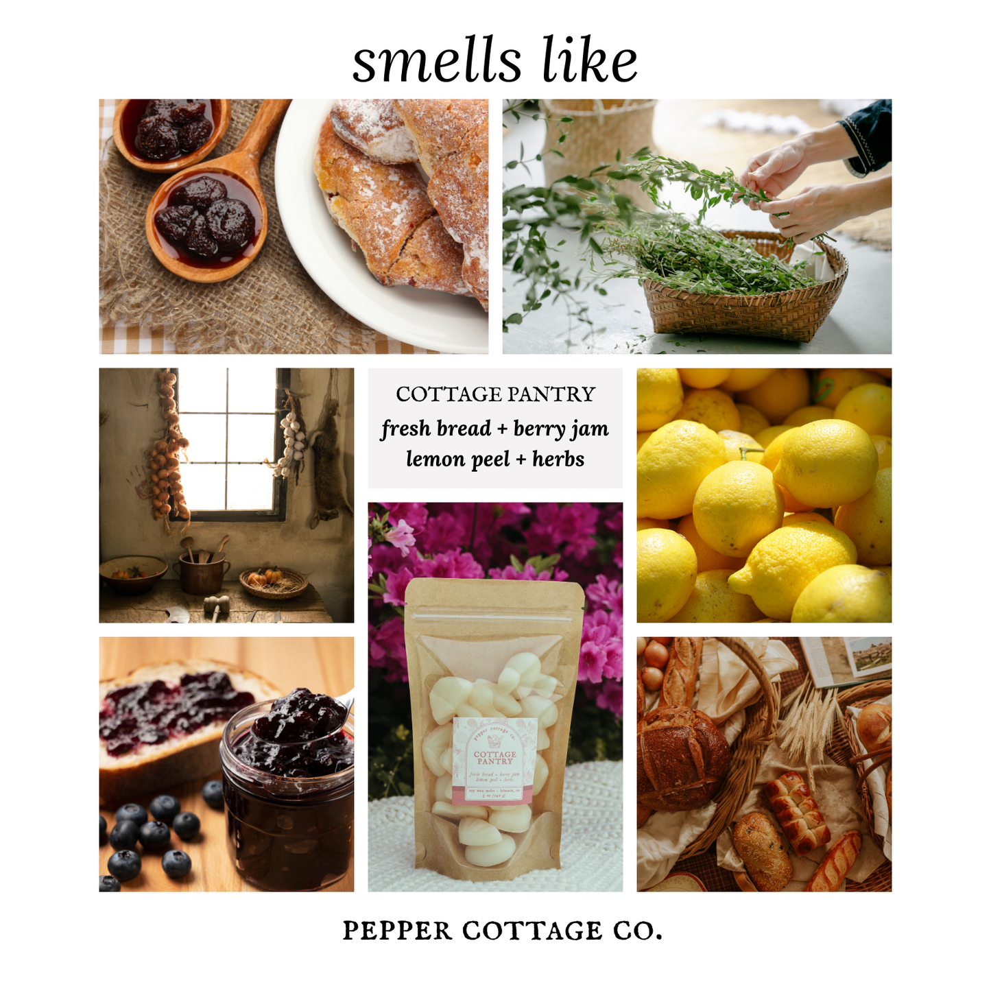 Cottage Pantry 5 oz Wax Melts - Fresh Bread, Berry Jam, Lemon Peel, Herbs