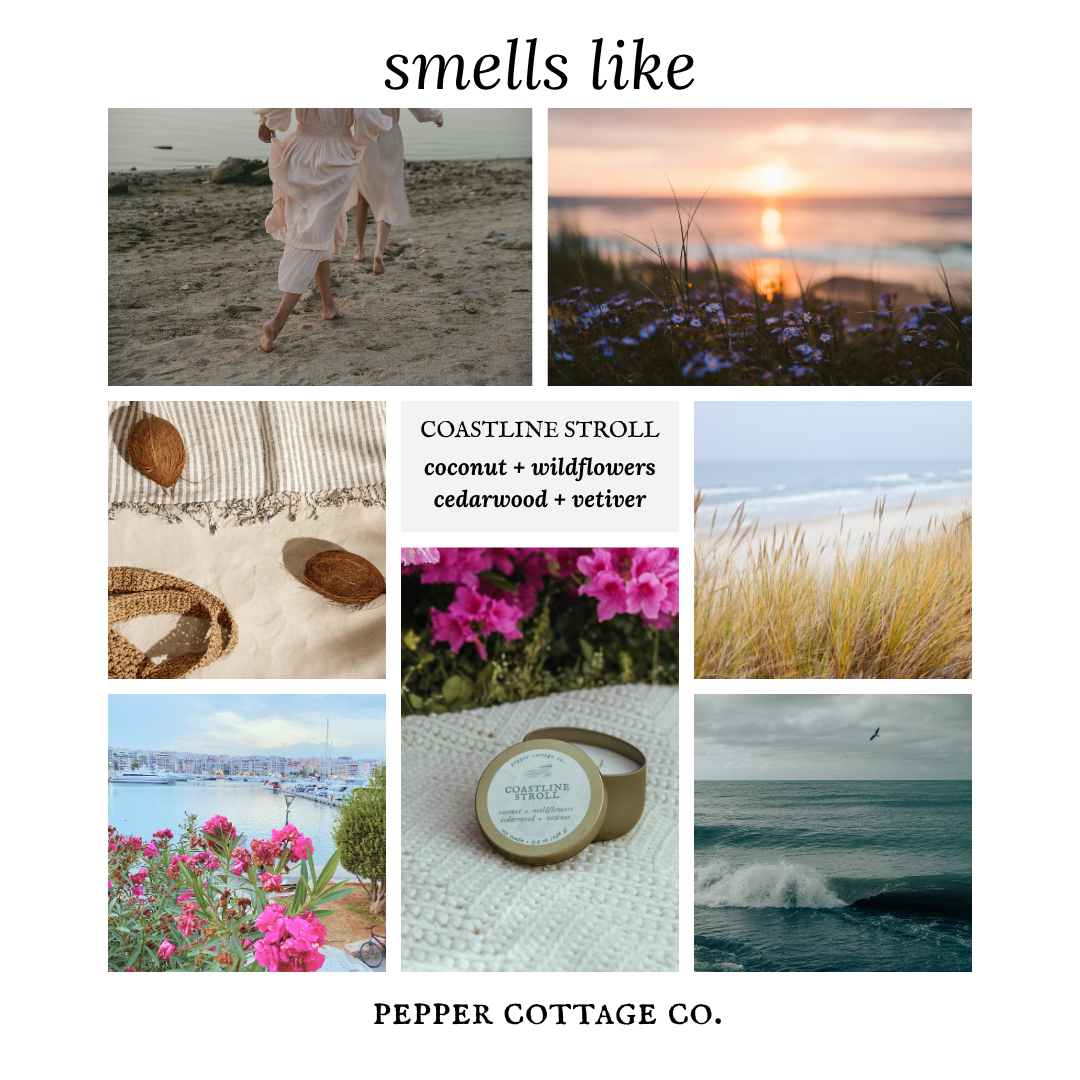 Coastline Stroll 5.5 oz Tin - Coconut, Wildflowers, Vetiver, Cedarwood