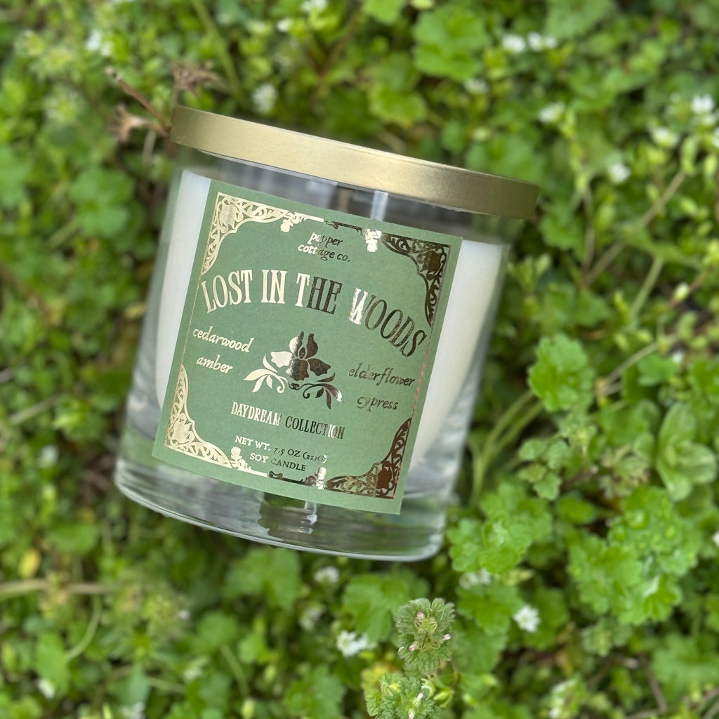 Lost in the Woods 7.5 oz Candle Jar | Cypress, Cedarwood, Elderflower, Amber | Daydream Collection Spring Floral Candle