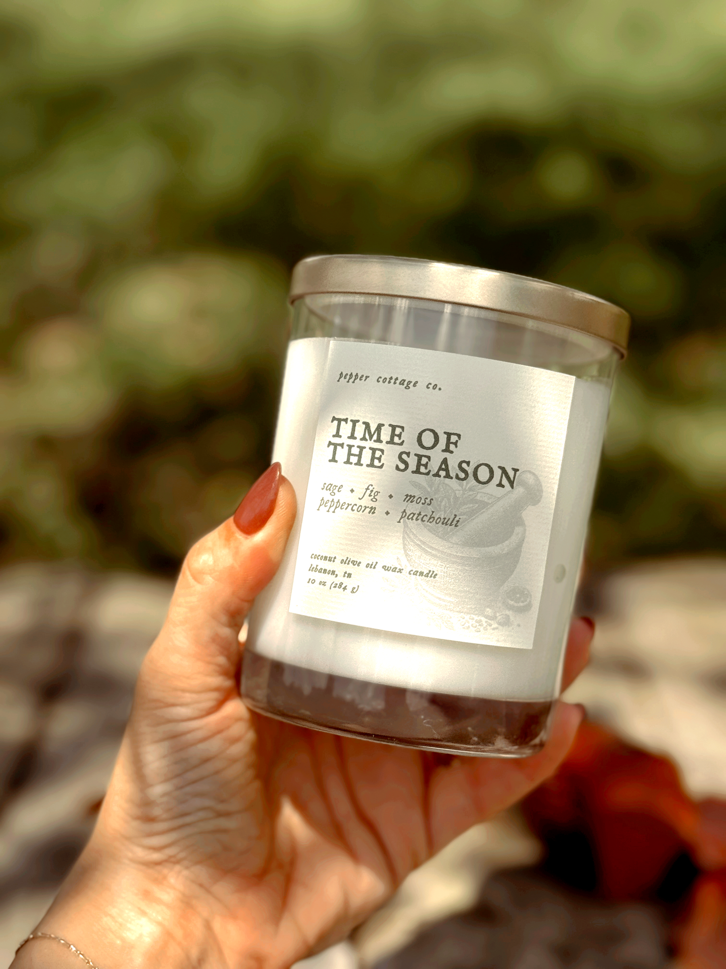 Time of the Season - Fig, Sage, Peppercorn, Moss, Brown Sugar, Patchouli | 10 oz Coconut Olive Oil Blend Fall Candle