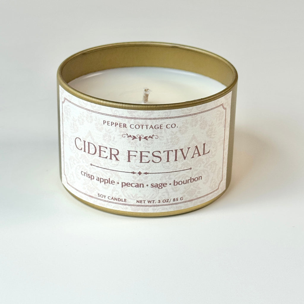 Cider Festival - Apple, Pecan, Bourbon, Sage 3 oz Soy Fall Candle