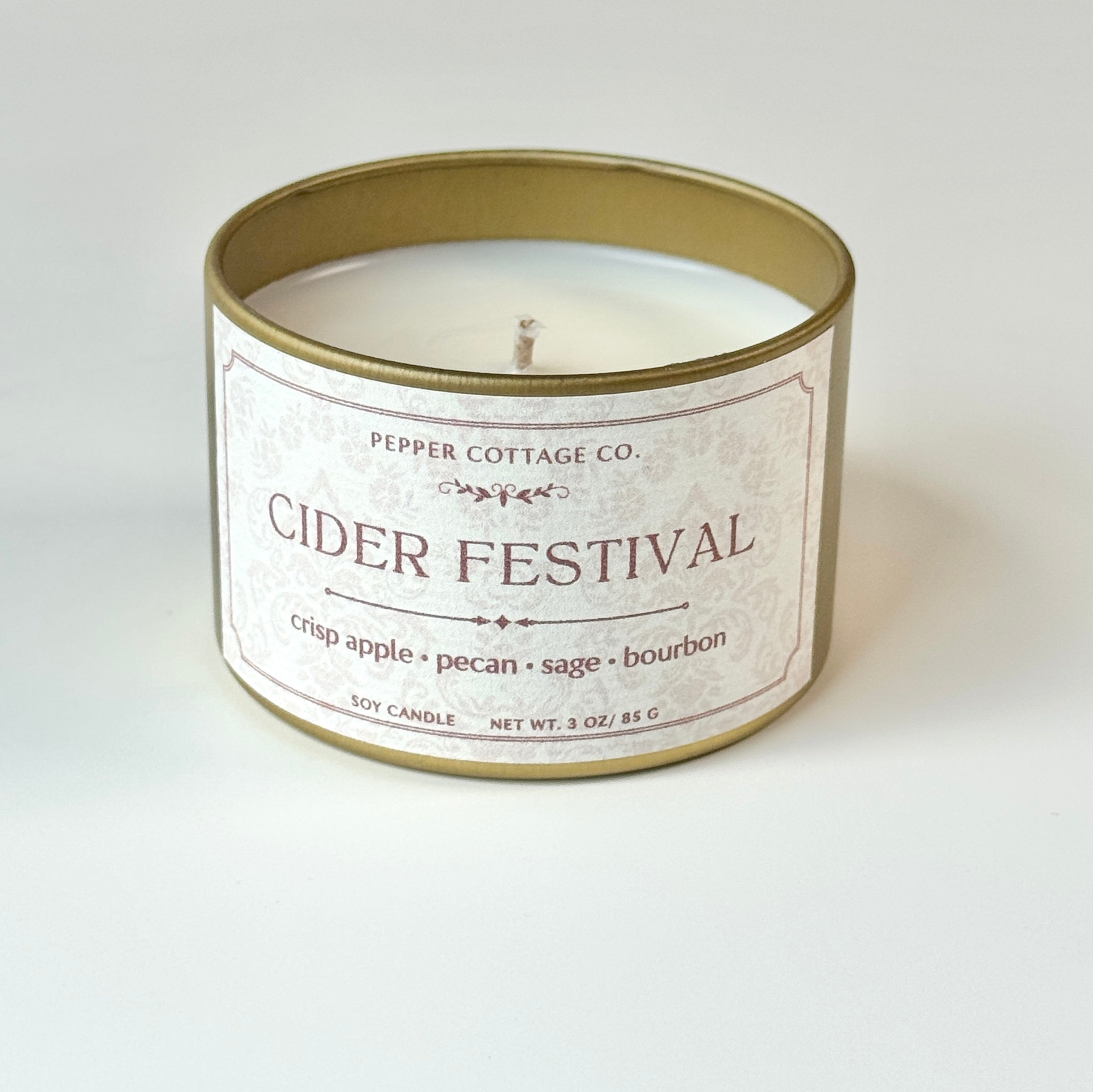 Cider Festival - Apple, Pecan, Bourbon, Sage 3 oz Soy Fall Candle