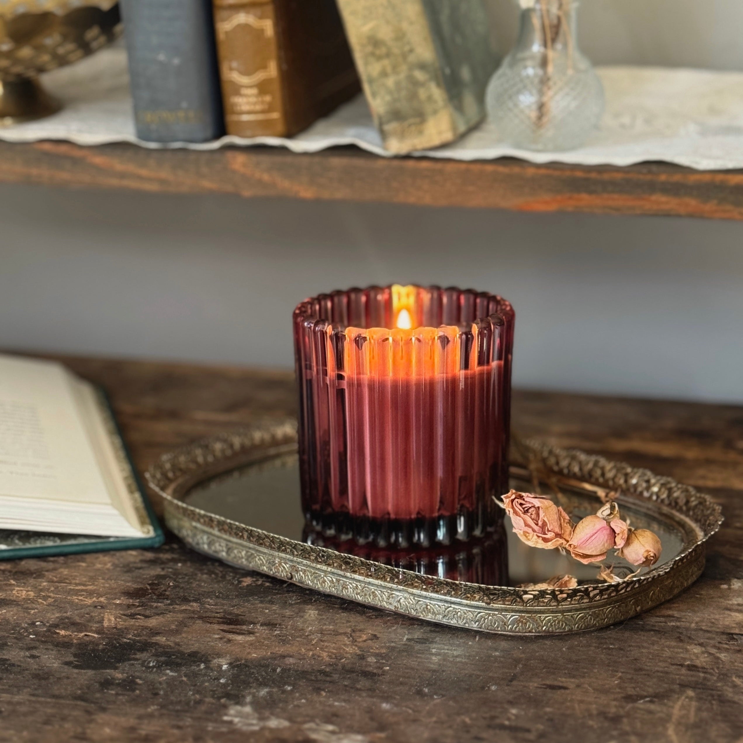 Love Letter 7.5 oz Soy Ribbed Candle Jar | Rose Petals, Bergamot, Peppercorn, Sandalwood | Non-toxic Valentine's Day Scent Luxury Candle Jar