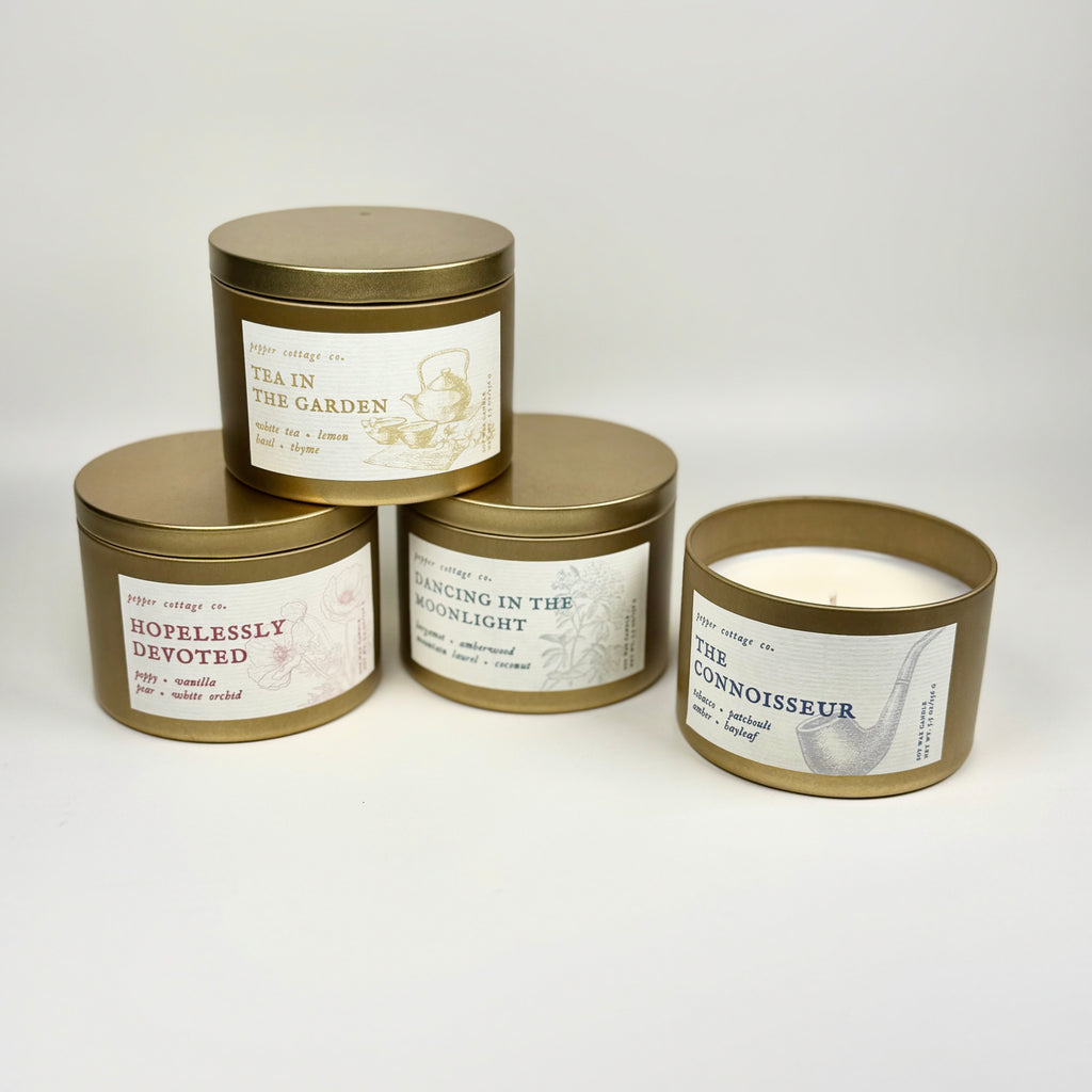 Tea in the Garden 5.5 oz Soy Candle Tin | White Tea, Lemon, Basil, Thyme | Clean Calming Herbal Scented Candle