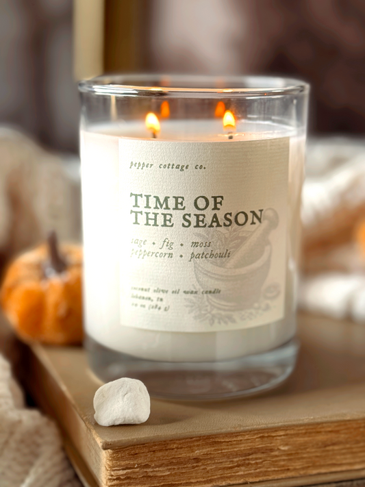 Time of the Season - Fig, Sage, Peppercorn, Moss, Brown Sugar, Patchouli | 10 oz Coconut Olive Oil Blend Fall Candle