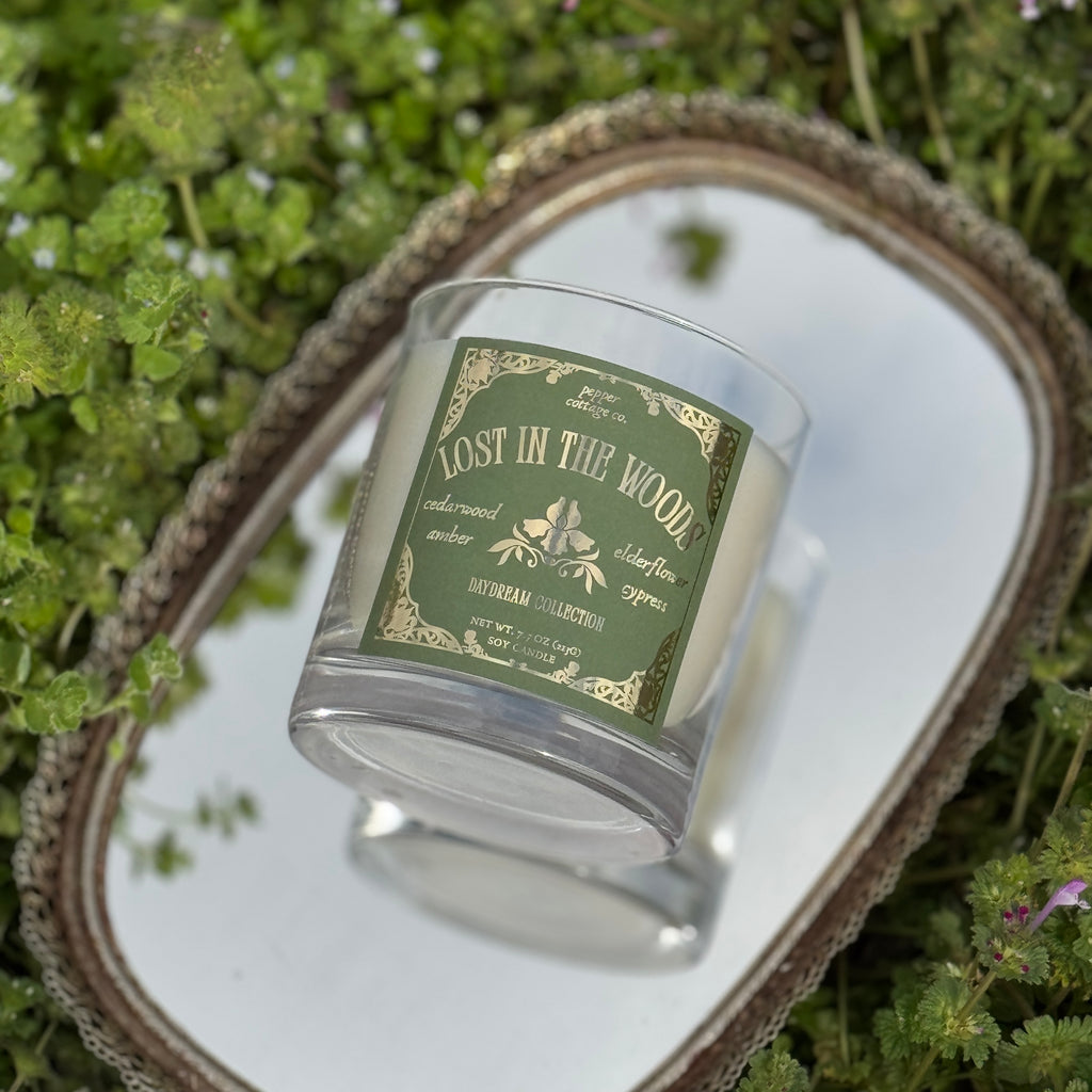 Lost in the Woods 7.5 oz Candle Jar | Cypress, Cedarwood, Elderflower, Amber | Daydream Collection Spring Floral Candle