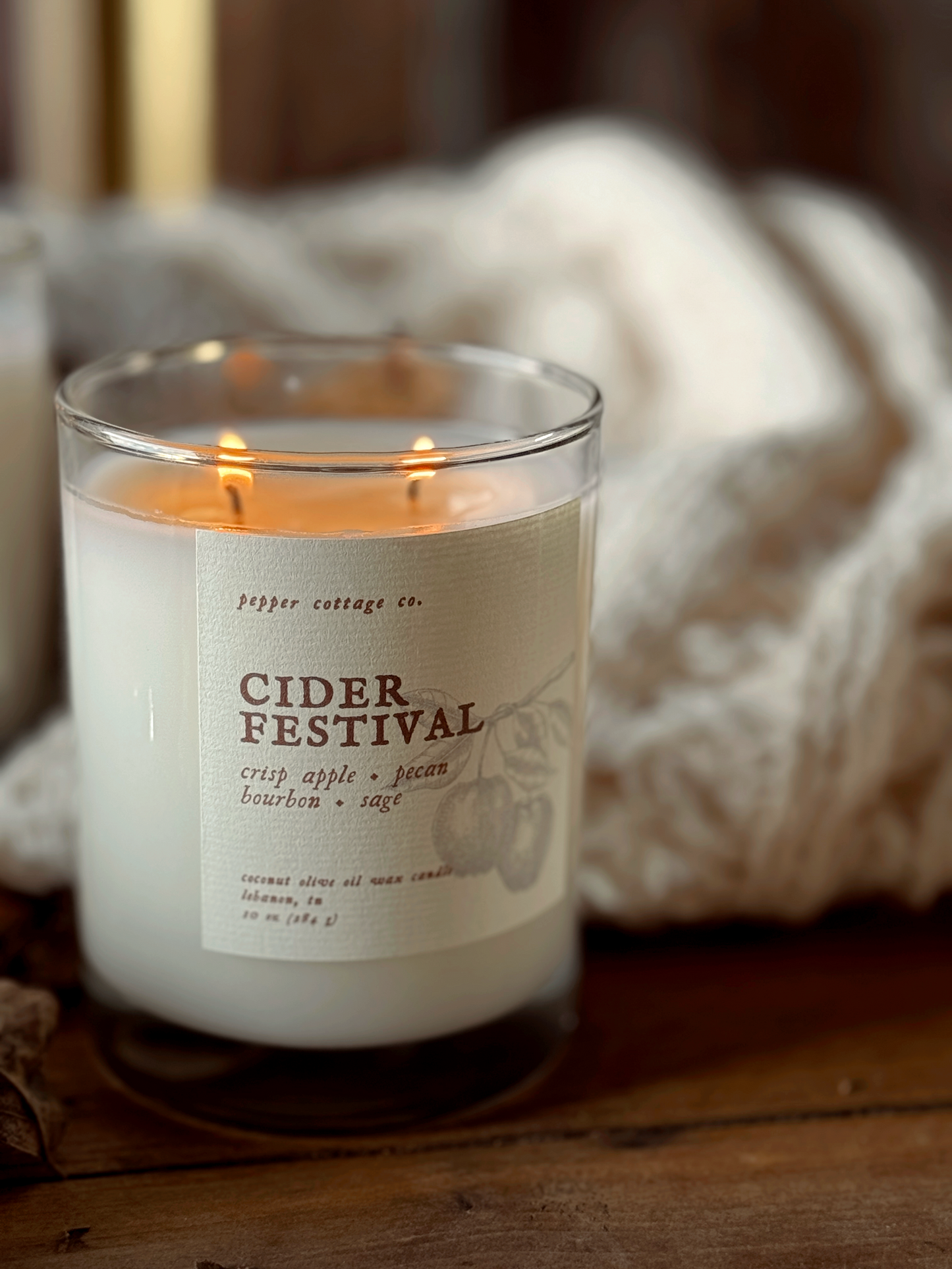 Cider Festival - Crisp Apple, Pecan, Bourbon, Sage | 10 oz Coconut Olive Oil Wax Fall Scented Candle