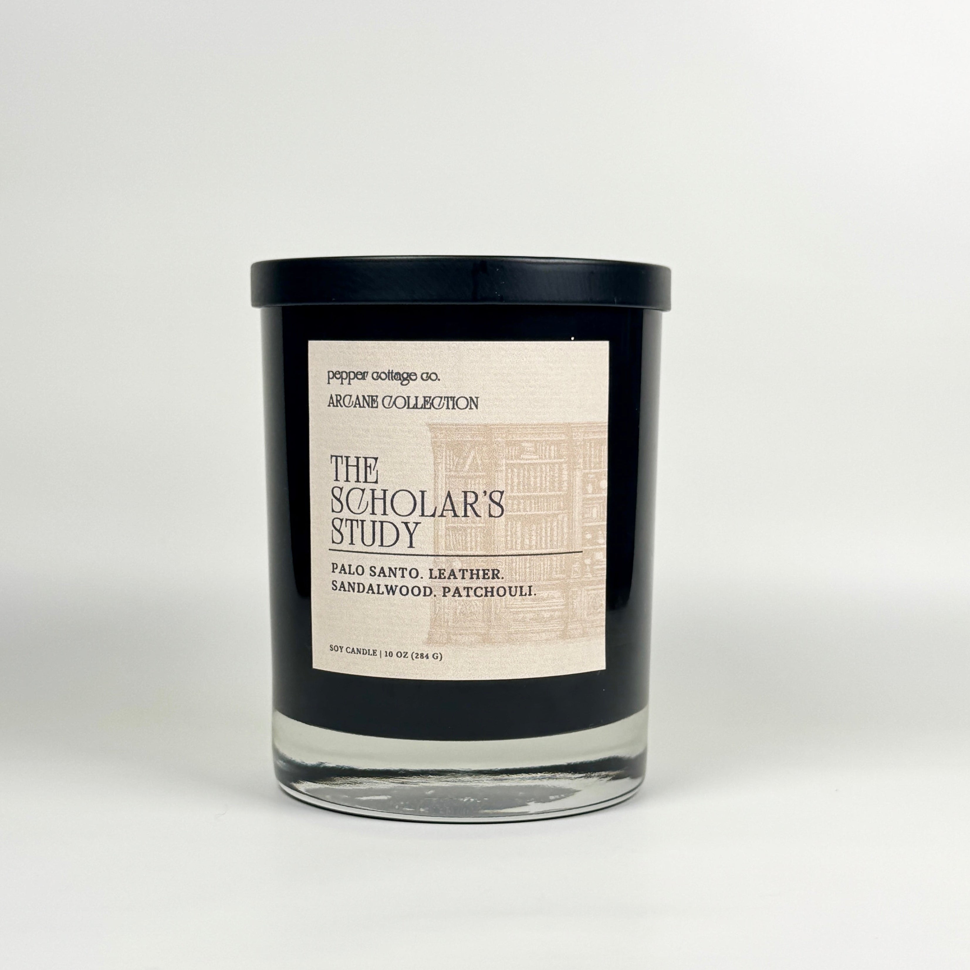 The Scholar's Study 10 oz Candle Jar | Palo Santo, Sandalwood, Leather, Patchouli | Dark Academia Inspired Coconut Blend Candle