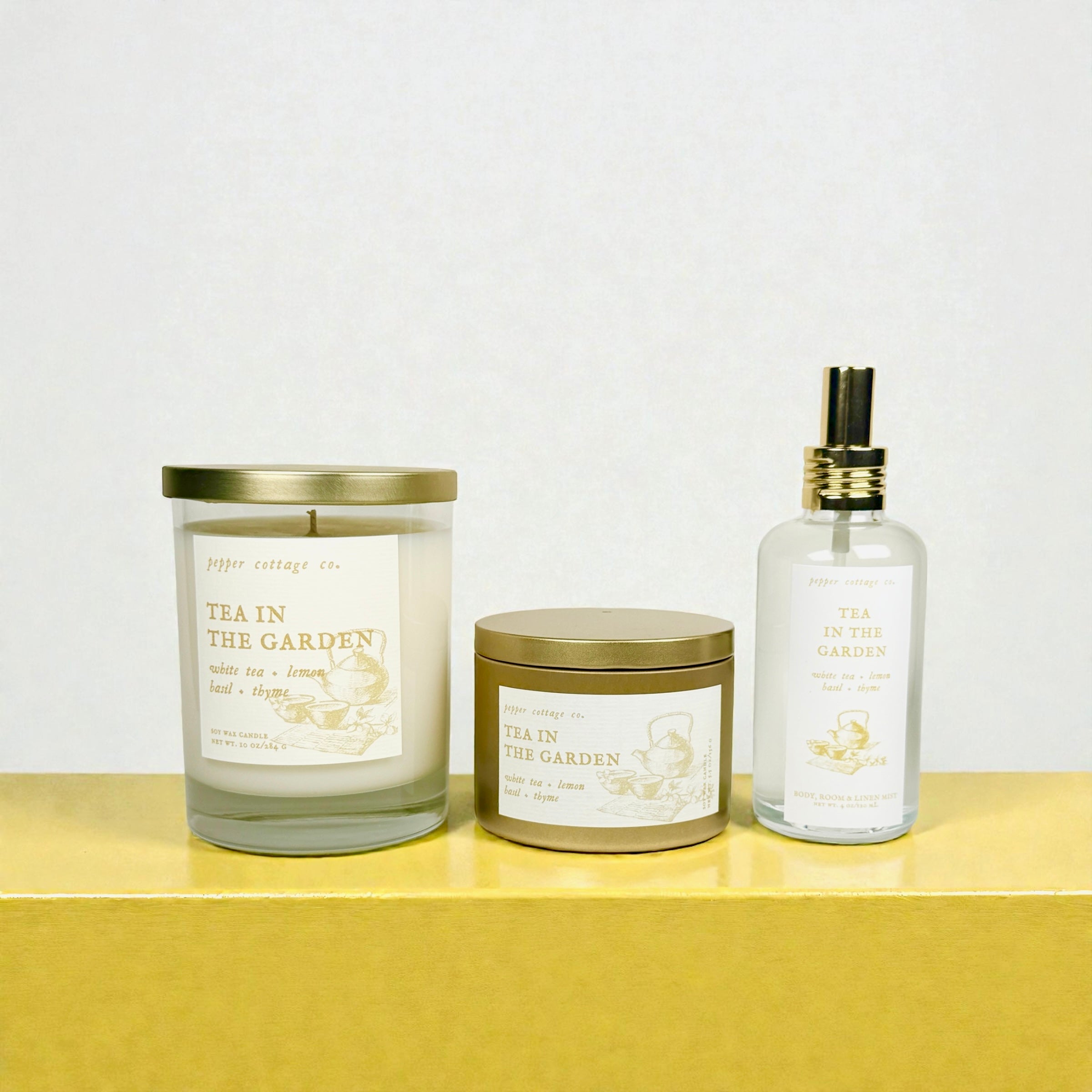 Tea in the Garden 5.5 oz Soy Candle Tin | White Tea, Lemon, Basil, Thyme | Clean Calming Herbal Scented Candle