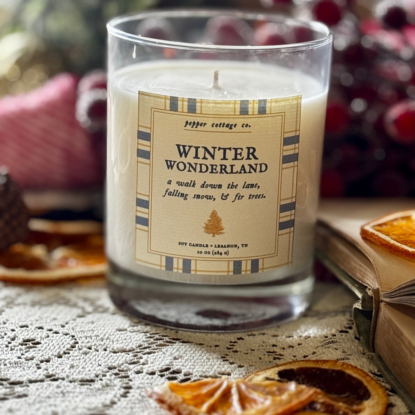 Winter Wonderland 10 oz Soy Candle | Fraser Fir, Cypress, Bayberry | Non-toxic Woodsy Scent Holiday Candle Jar