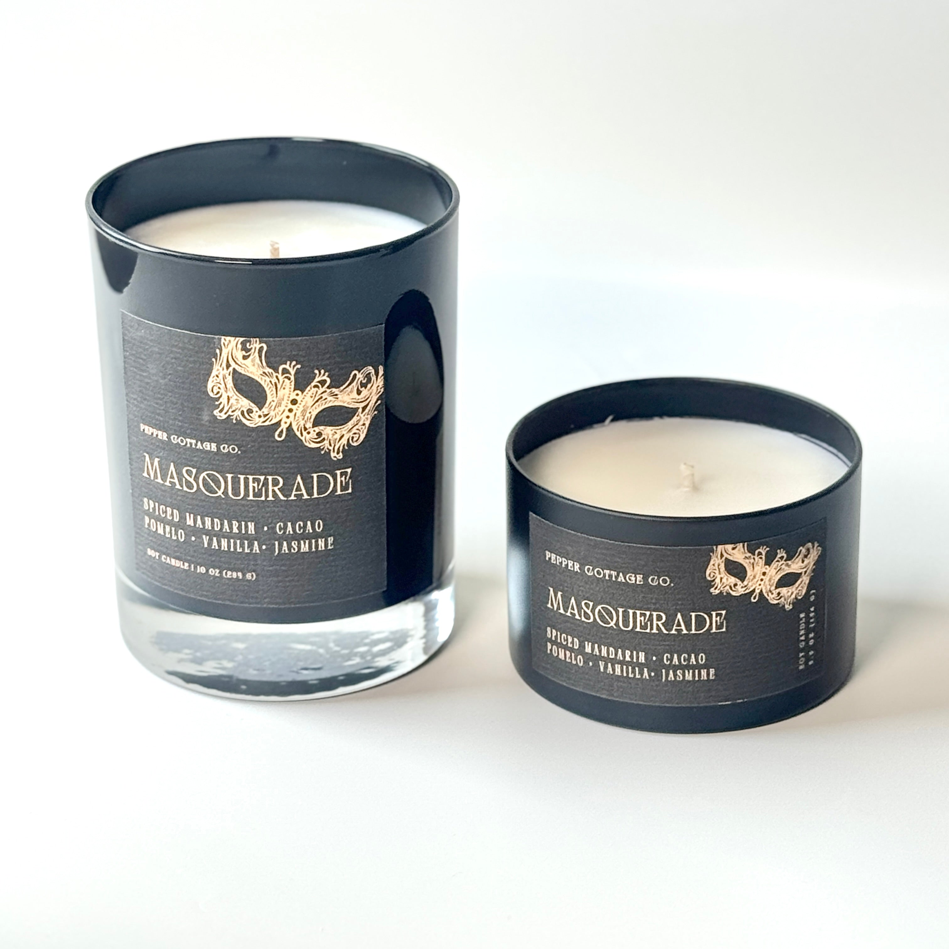 Masquerade 10 oz Candle Jar | Spiced Mandarin, Cacao, Pomelo, Vanilla, Jasmine | Dark Academia Soy Candle