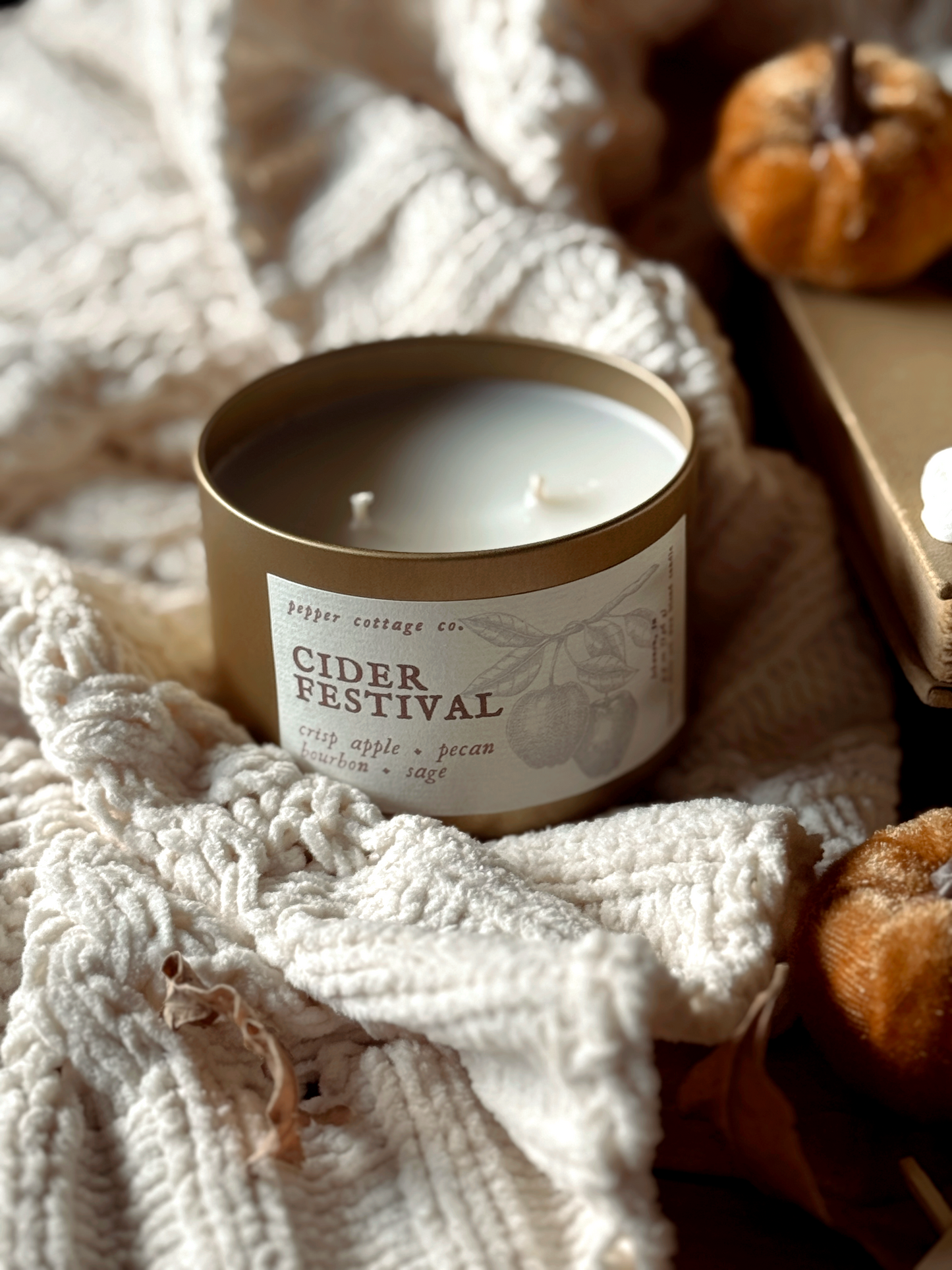 Cider Festival - Crisp Apple, Pecan, Bourbon, Sage | 5.5 oz Coconut Olive Oil Wax Fall Scented Candle