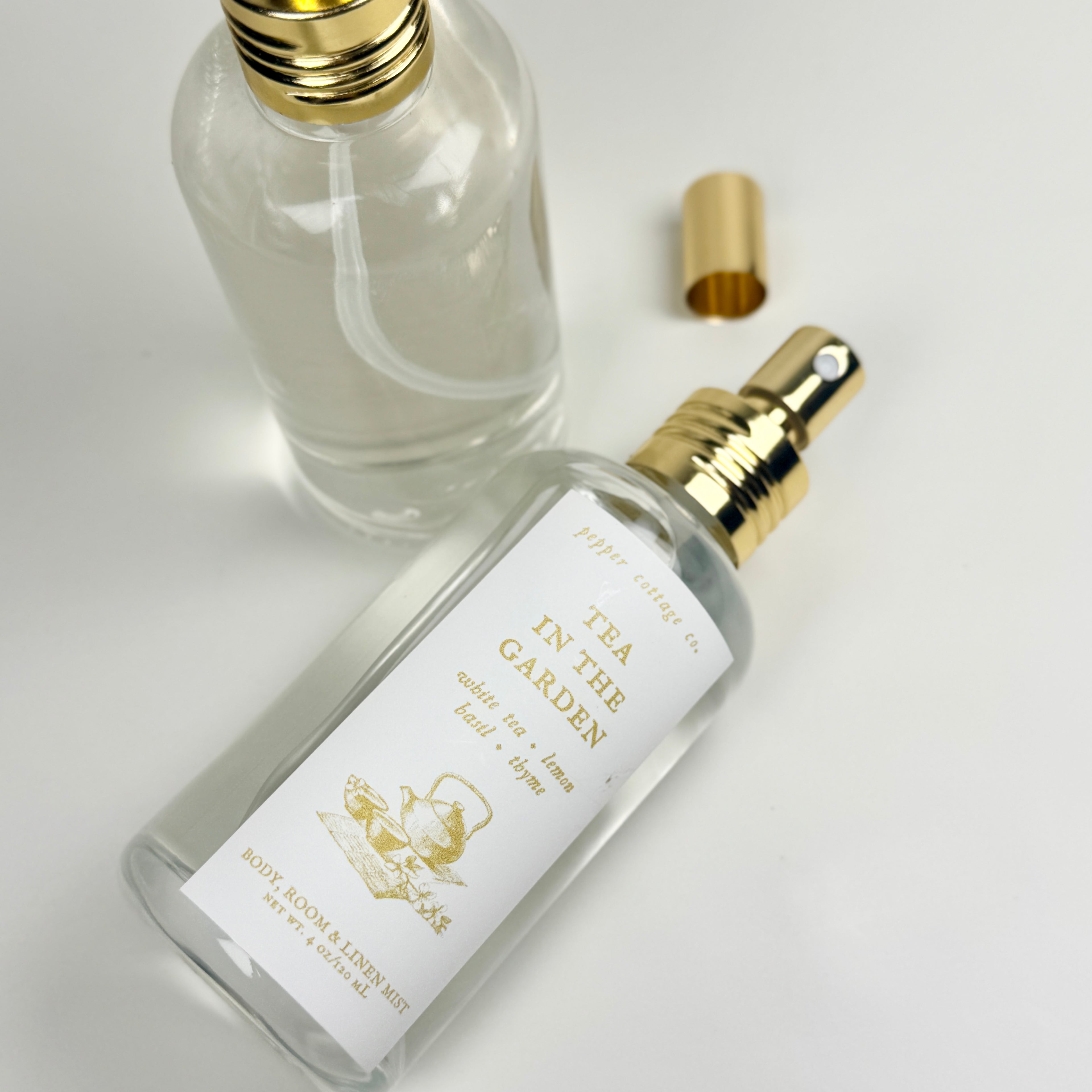 Tea in the Garden 4 oz Body, Room, and Linen Mist | White Tea, Lemon, Basil, Thyme | Clean Calming Citrusy Body & Room Mist