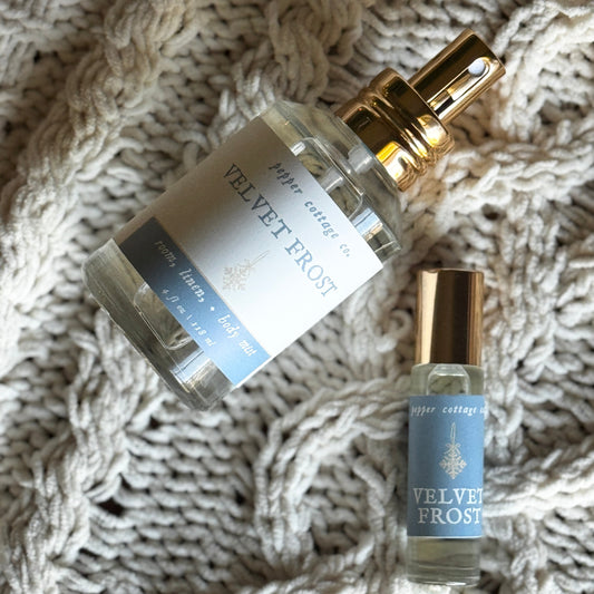 Velvet Frost Roller Perfume & Body / Room Mist Bundle  | Vanilla, Amber, Cashmere, Musk | Cozy Vanilla Holiday Scent
