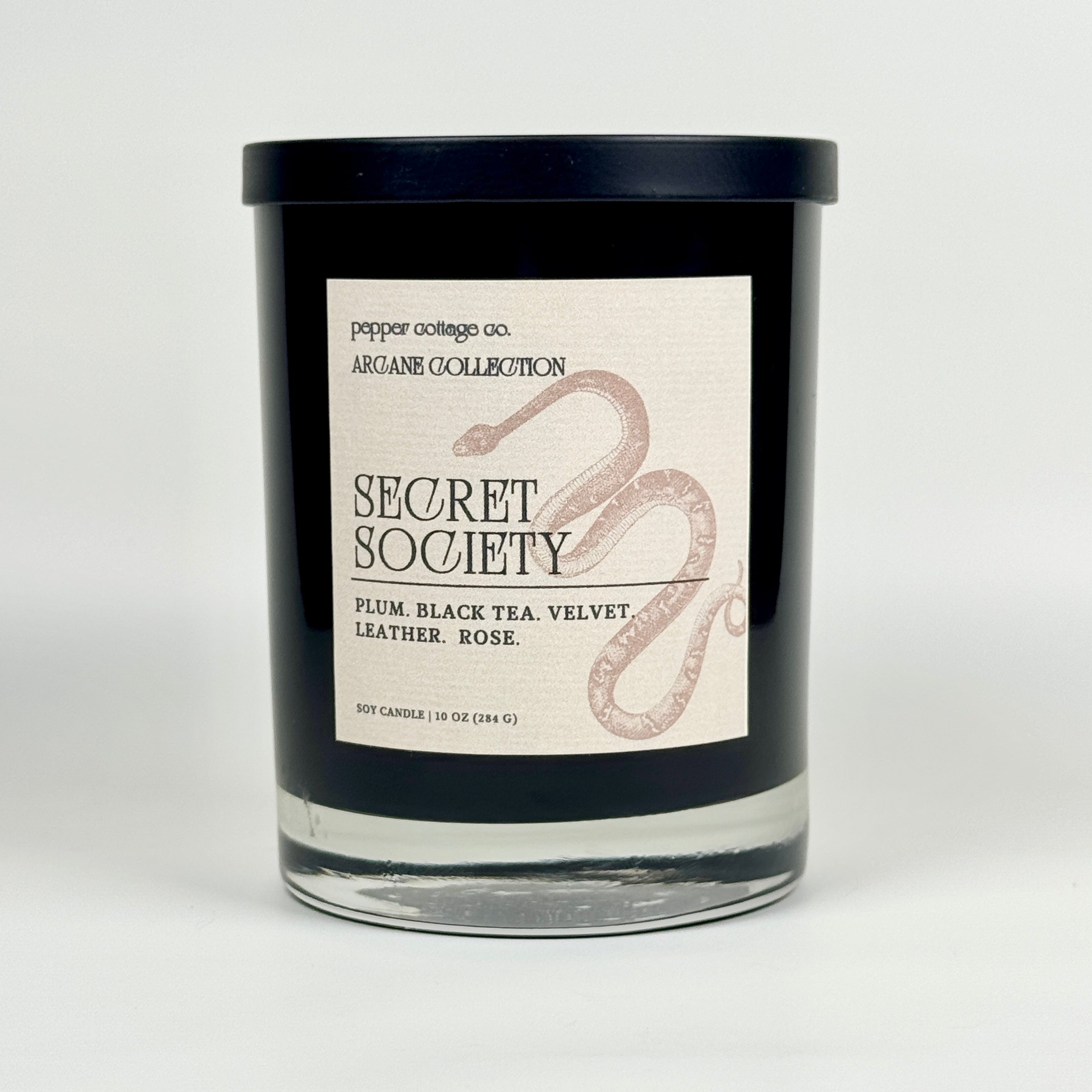 Secret Society 10 oz Candle | Plum, Black Tea, Velvet, Leather, Rose | Dark Academia Soy Candle