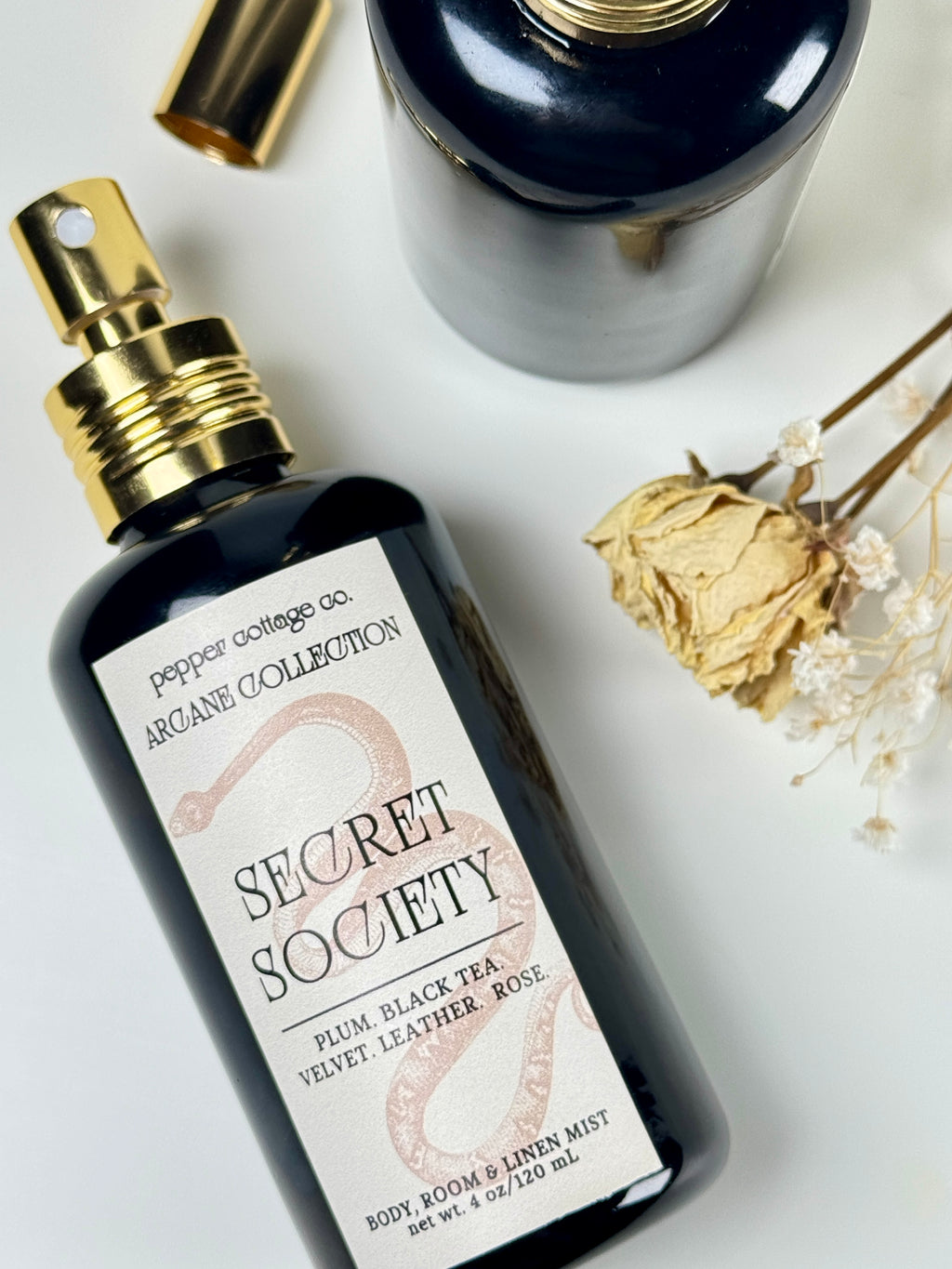 Secret Society 4 oz Body, Room, and Linen Mist | Plum, Black Tea, Velvet, Leather, Rose | Dark Academia-Inspired Body & Room Mist