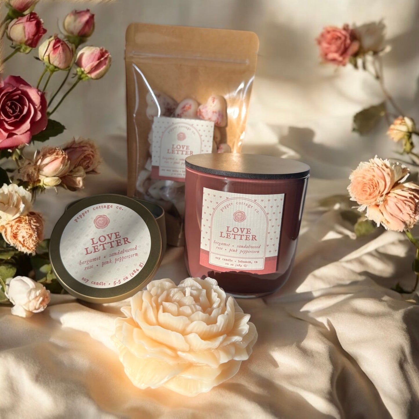 Love Letter 10 oz Jar - Rose, Pink Peppercorn, Bergamot, and Sandalwood