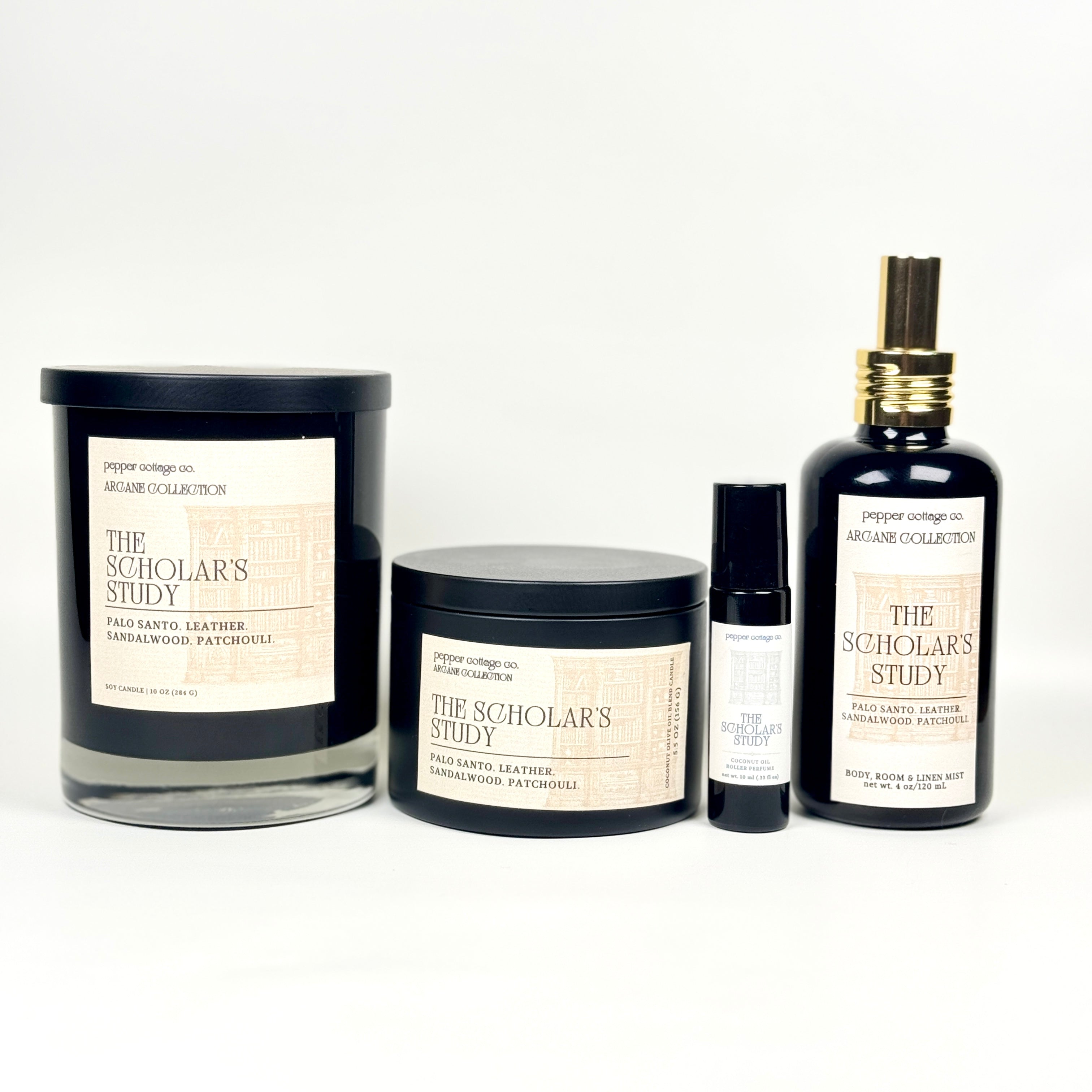 The Scholar's Study 5.5 oz Candle Tin | Palo Santo, Sandalwood, Leather, Patchouli | Dark Academia Inspired Coconut Blend Candle