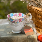 Botanical Vintage Tea Cup Candles (WICKLESS) | Jasmine & Honey or Yuzu Blossom Scented | Mother’s Day Tea Cup Candles