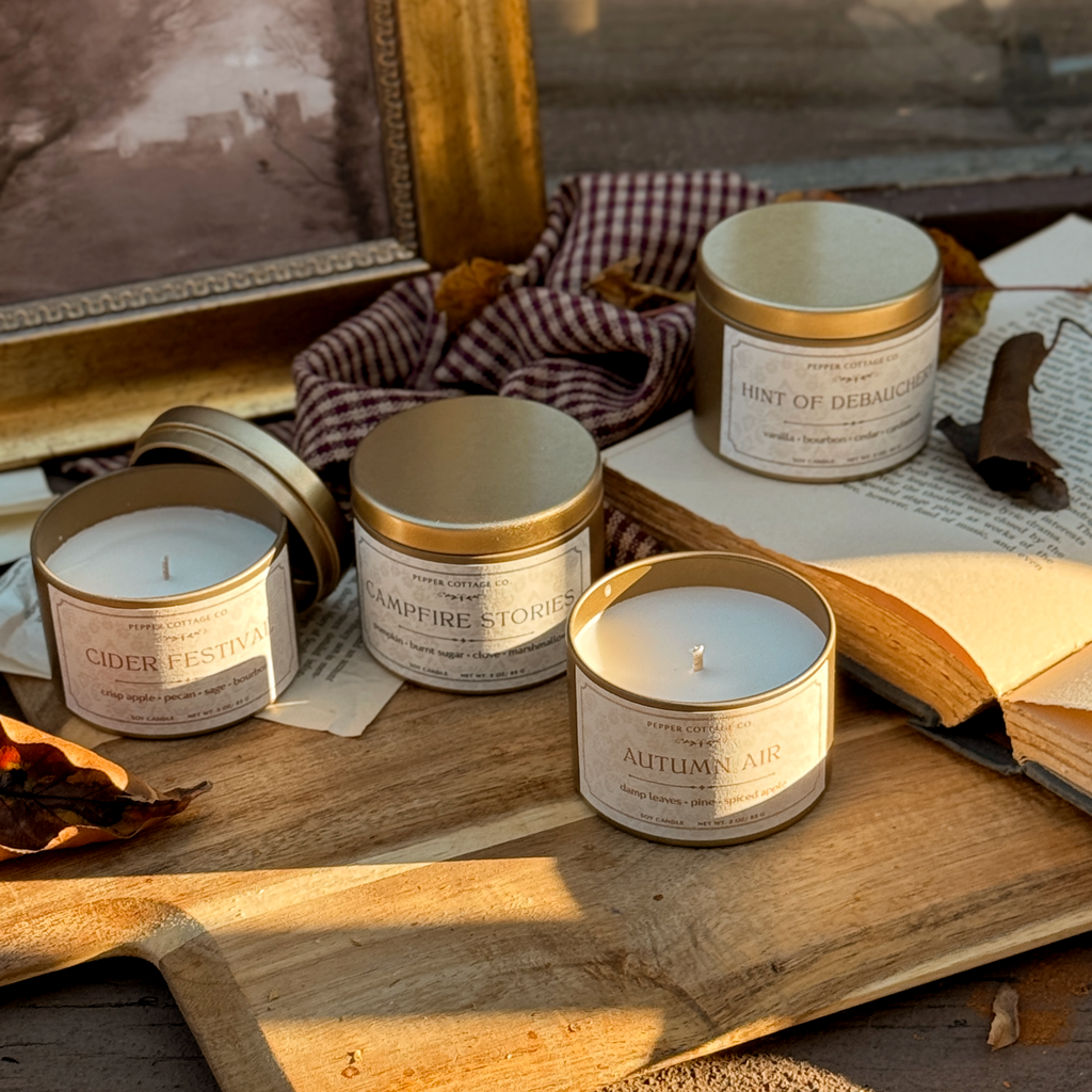 Hint of Debauchery - Vanilla, Bourbon, Cedar, Leather, Cardamom 3 oz Soy Fall Candle