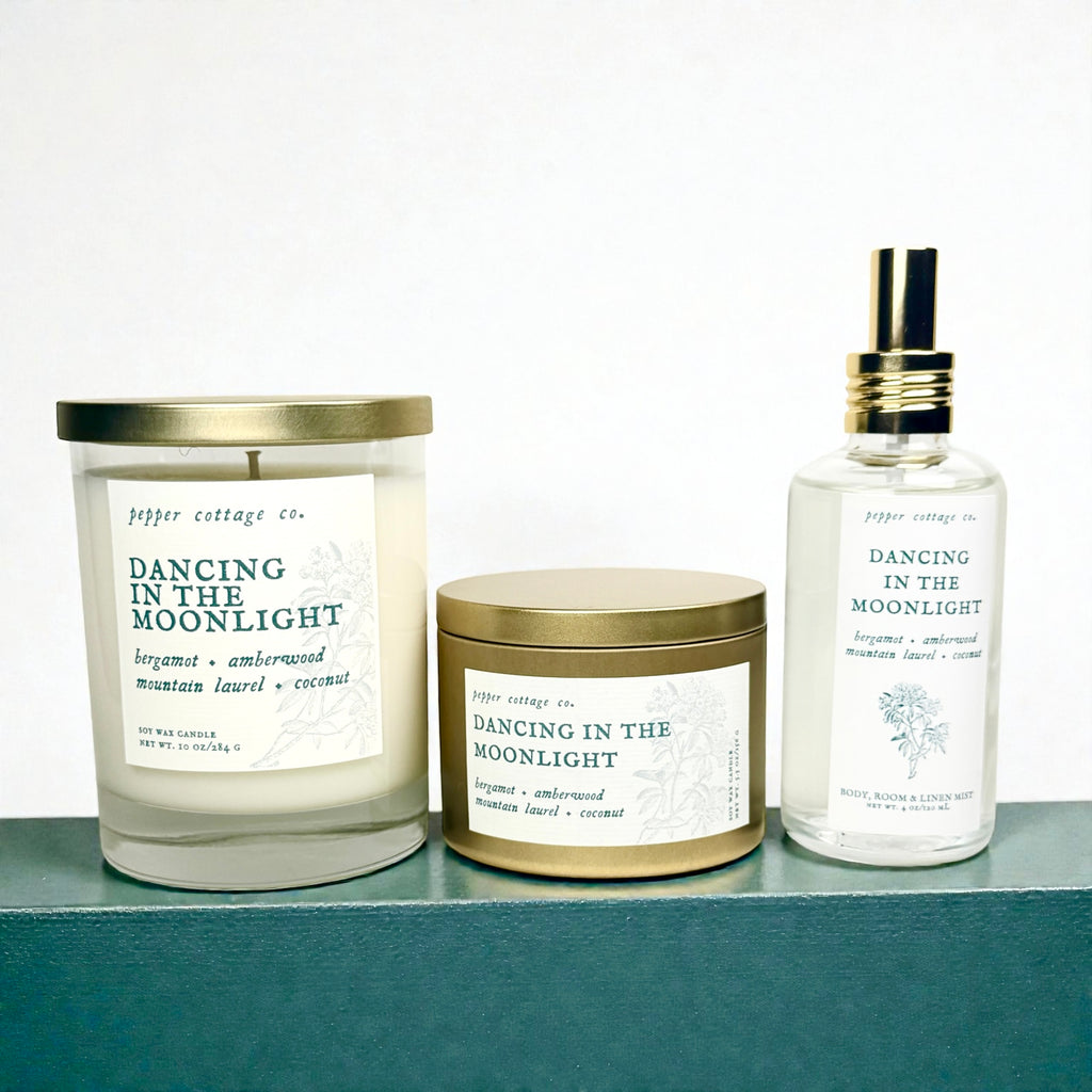 Dancing in the Moonlight 10 oz Soy Candle | Bergamot, Amberwood, Mountain Laurel, Coconut | Clean Woodsy Floral Scented Candle