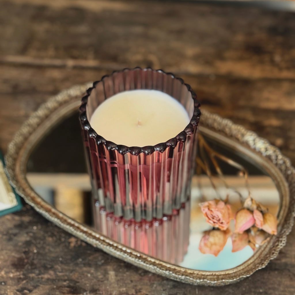 Love Letter 7.5 oz Soy Ribbed Candle Jar | Rose Petals, Bergamot, Peppercorn, Sandalwood | Non-toxic Valentine's Day Scent Luxury Candle Jar