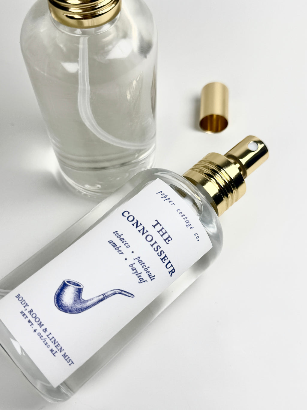 The Connoisseur 4 oz Body, Room, and Linen Mist | Amber, Patchouli, Tobacco, Bayleaf| Clean Herbal Woody Body & Room Mist