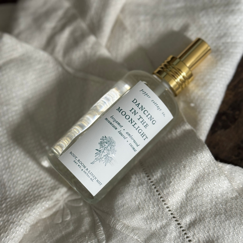 Dancing in the Moonlight 4 oz Body, Room, and Linen Mist | Bergamot, Amberwood, Mountain Laurel, Coconut| Clean, Woodsy, Floral Body & Room Mist
