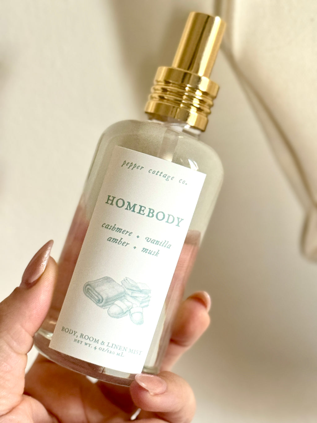 4 oz Homebody Body Safe  Room & Linen Mist | Vanilla, Amber, Cashmere, Musk | Cozy Vanilla Body Spray