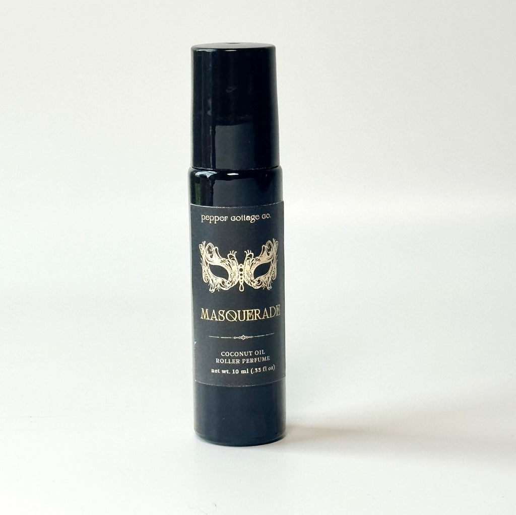 Masquerade 10 ml Roller Perfume | Spiced Mandarin, Cacao, Pomelo, Vanilla, Jasmine | Feminine Dark Academia Coconut Oil Non-toxic Roller Perfume