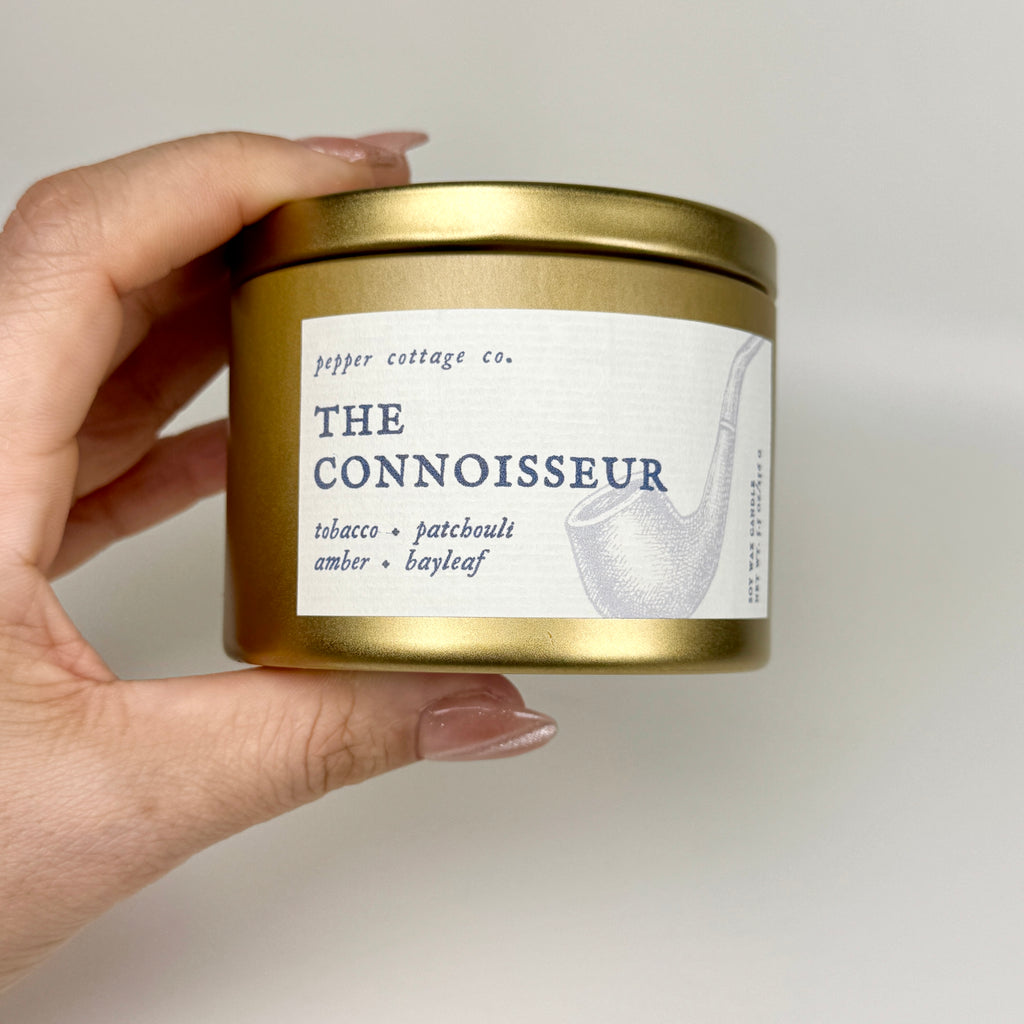 The Connoisseur 5.5 oz Tin- Tobacco, Patchouli, Amber, & Bayleaf